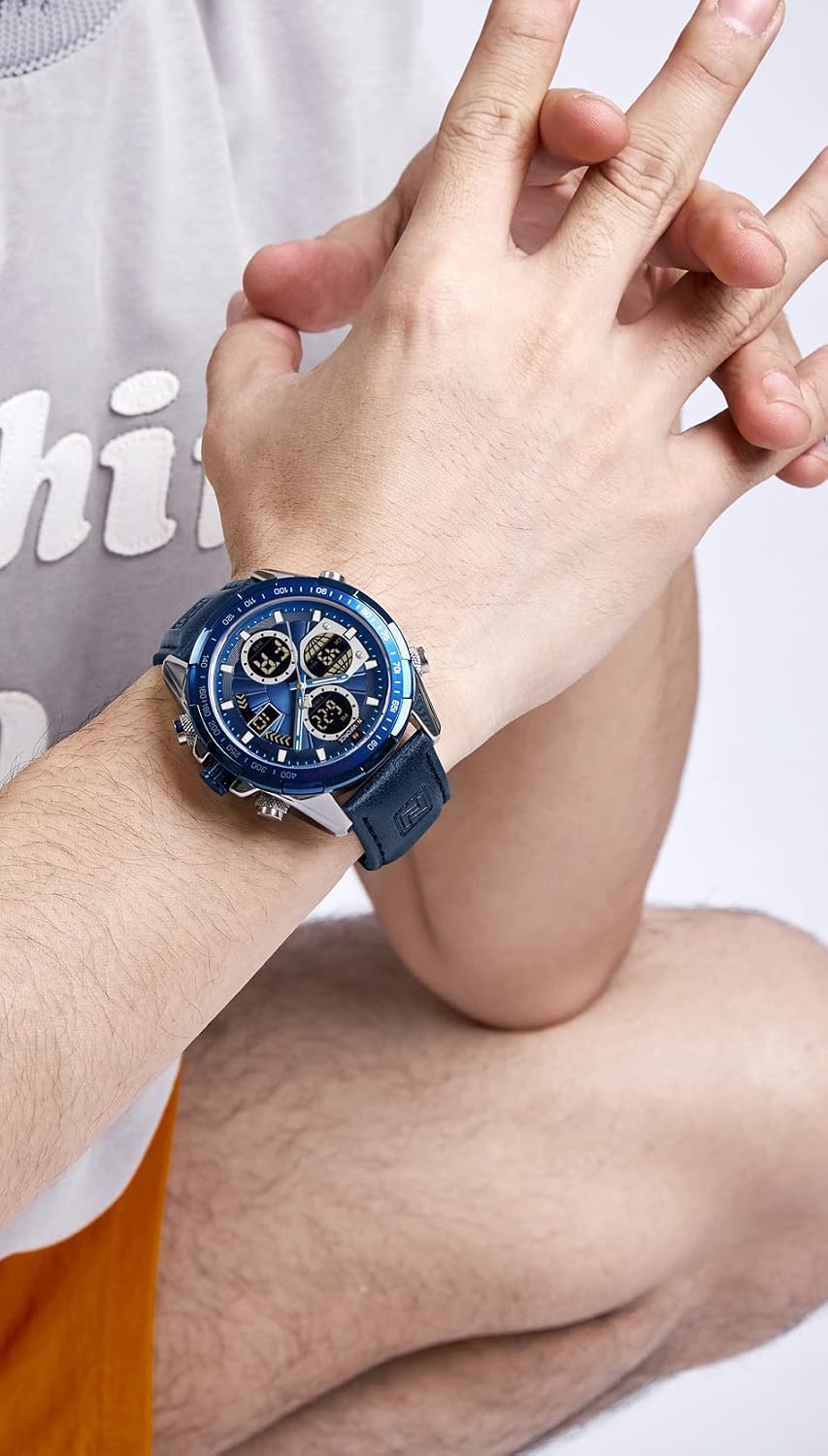Detalle de Naviforce Herren Militär Digitaluhr—Analoge Quarzuhr mit Lederarmband, wasserdicht bis 30 m
