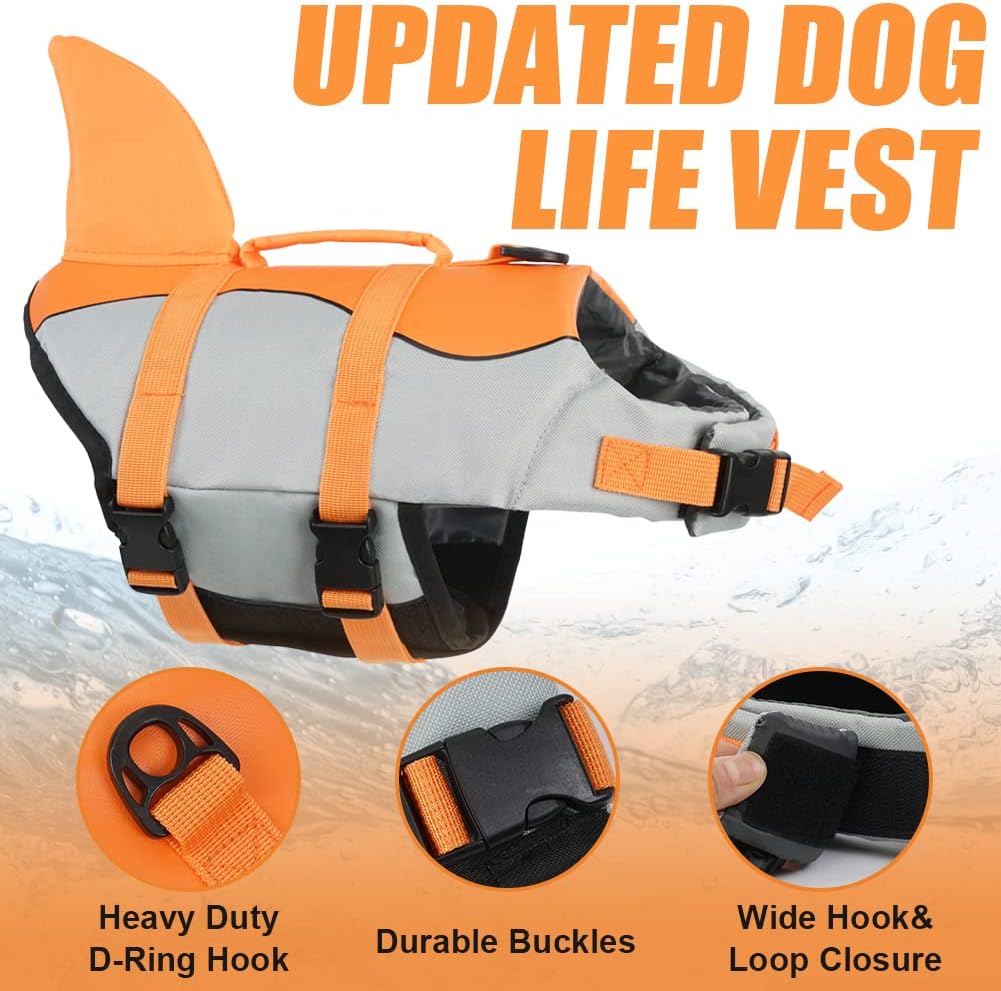 Detalle de EMUST Dog Life Jacket (M, Orange) – High Buoyancy with Easy-Grab Rescue Handle