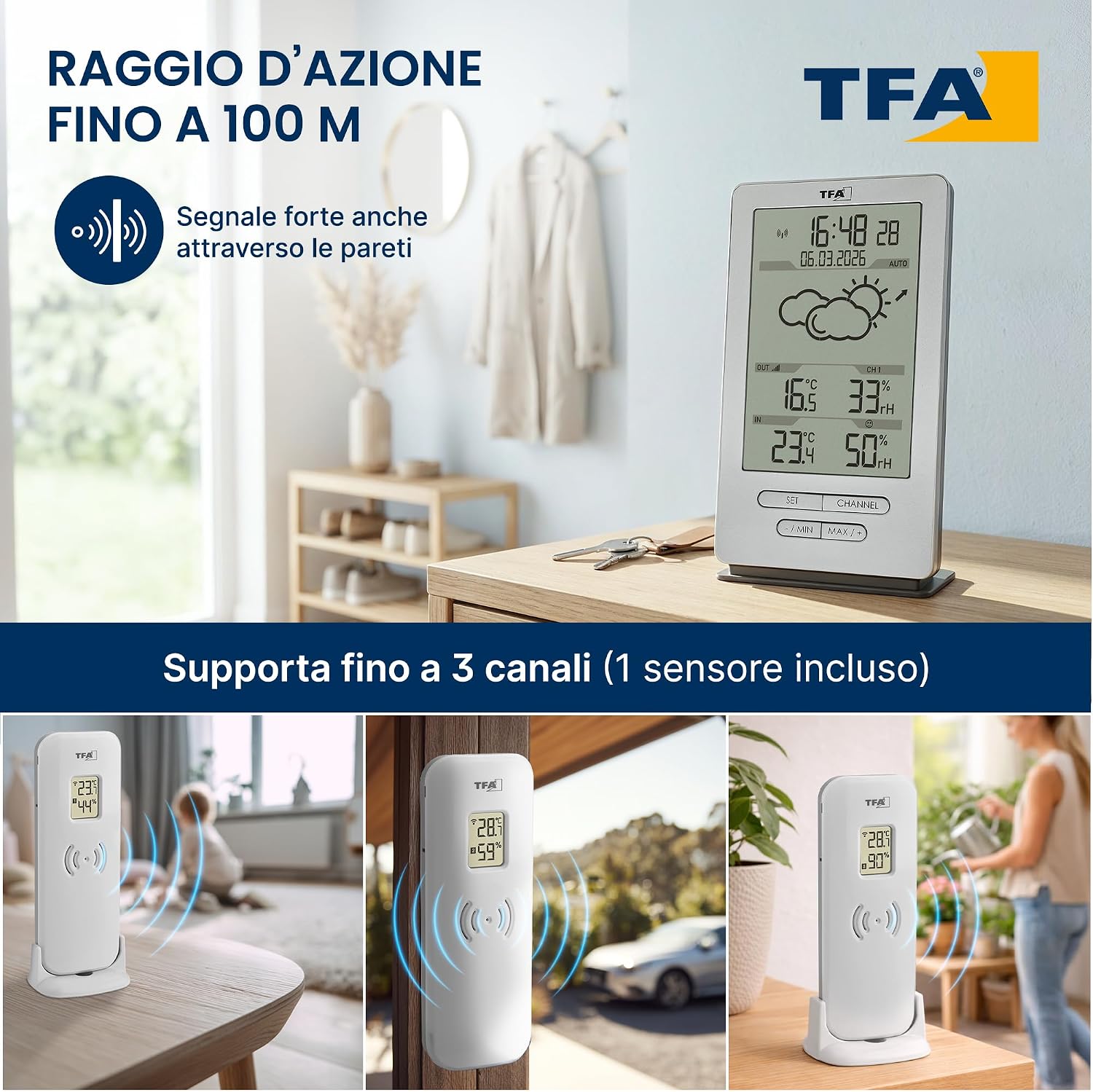 Detalle de TFA Dostmann stazione meteo con sensore esterno Xena 35.1162.54 — previsione, clima interno ed esterno, radio controllata