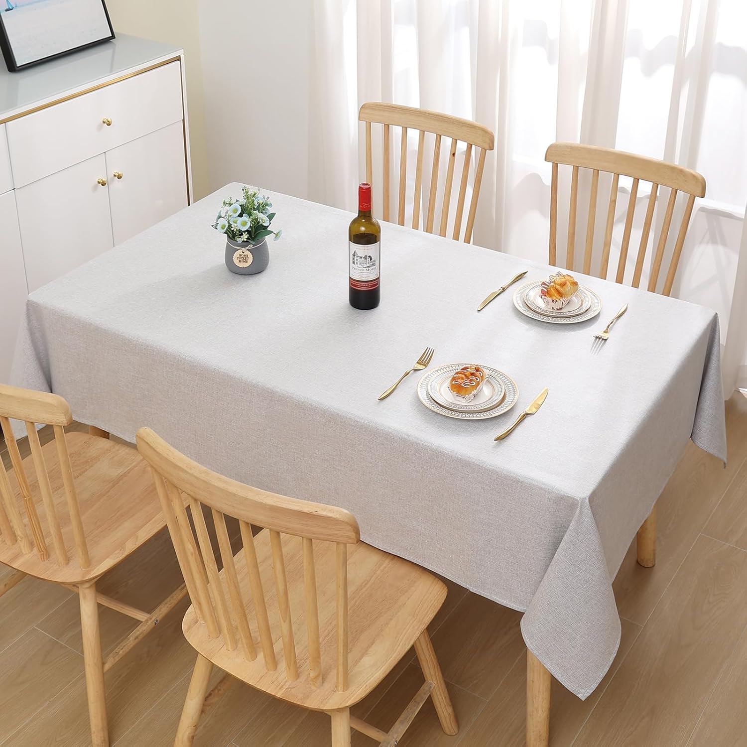 Thumbnail 5 de Homaxy Tischdecke Leinenoptik 140 × 180 cm – wasserabweisend, abwaschbar, hellgrau