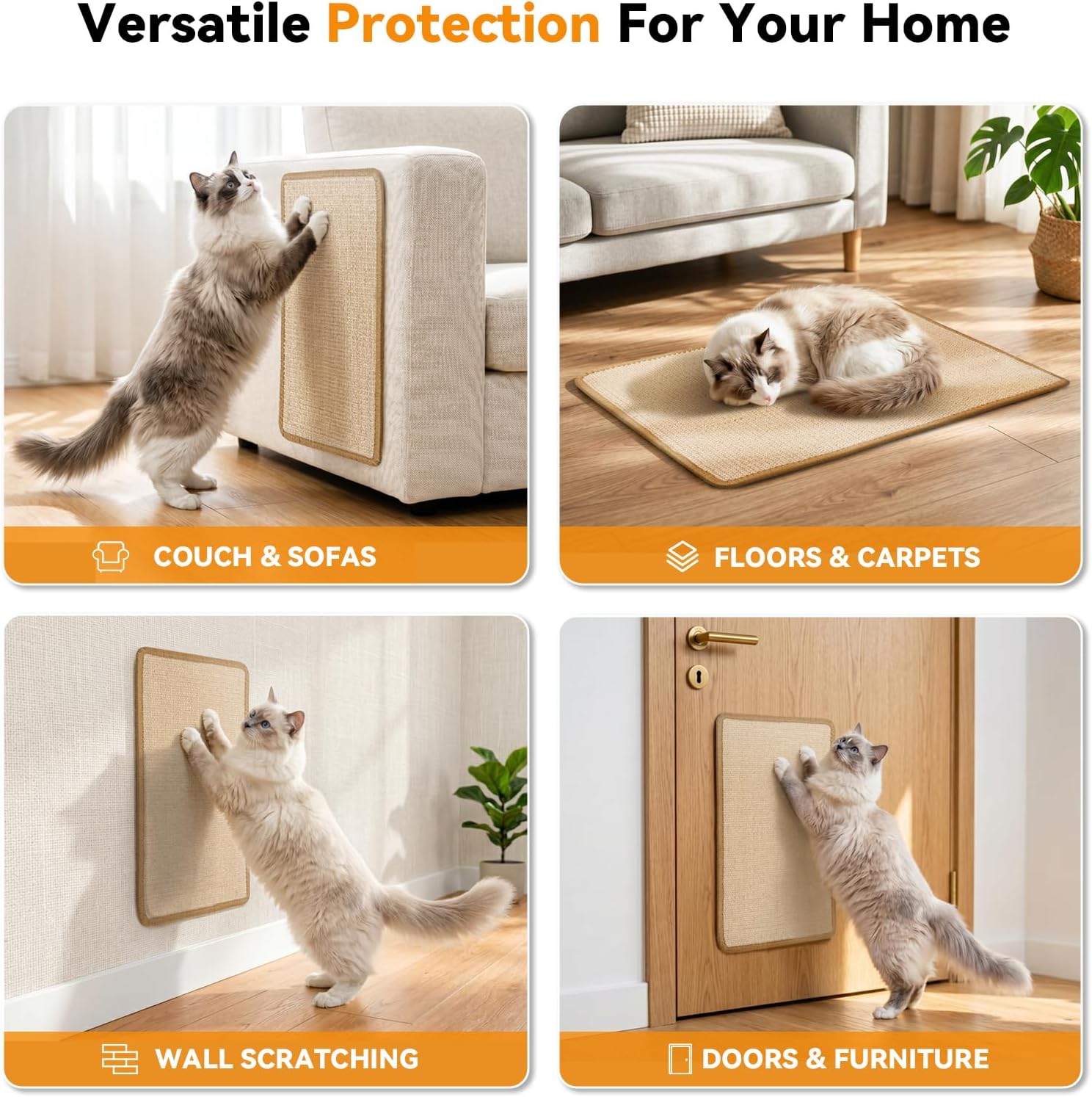 Detalle 2 de Gimars Sisal Kratzmatte Katze 60x40 cm – Selbstklebend, rutschfest, Beige