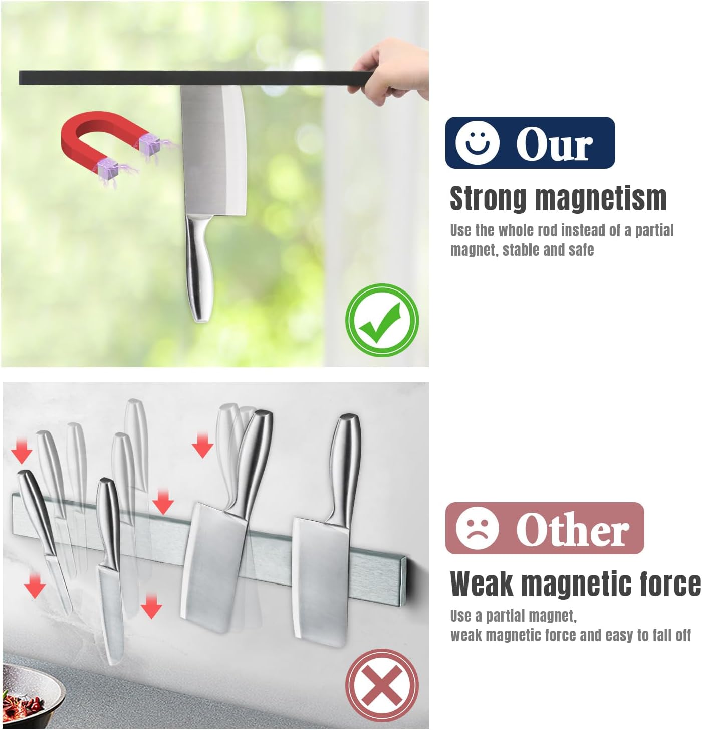 Detalle de Dmore 59 cm magnetic knife strip with 4 hooks 🔪