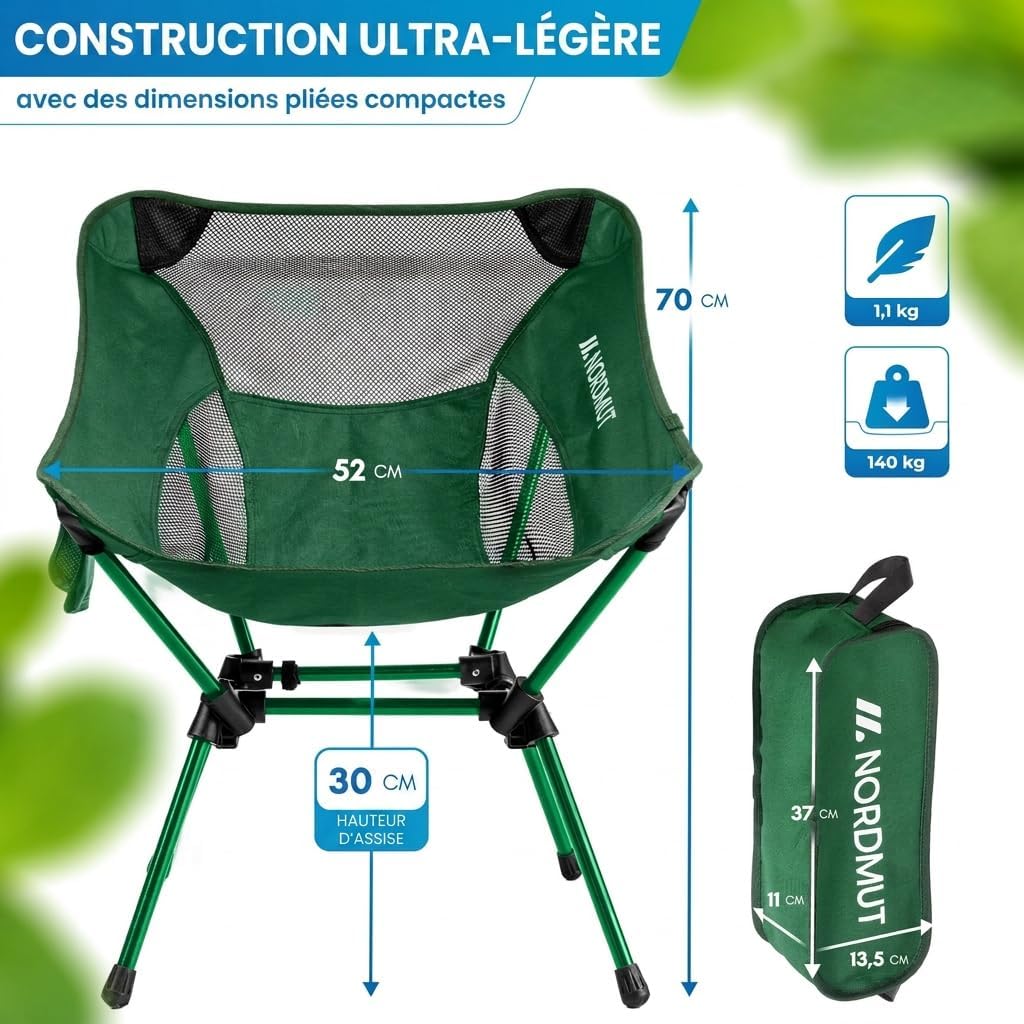 Detalle 2 de NORDMUT CHR-LGT-GRN-1 campingstoel, aluminium, opvouwbaar en tot 150 kg