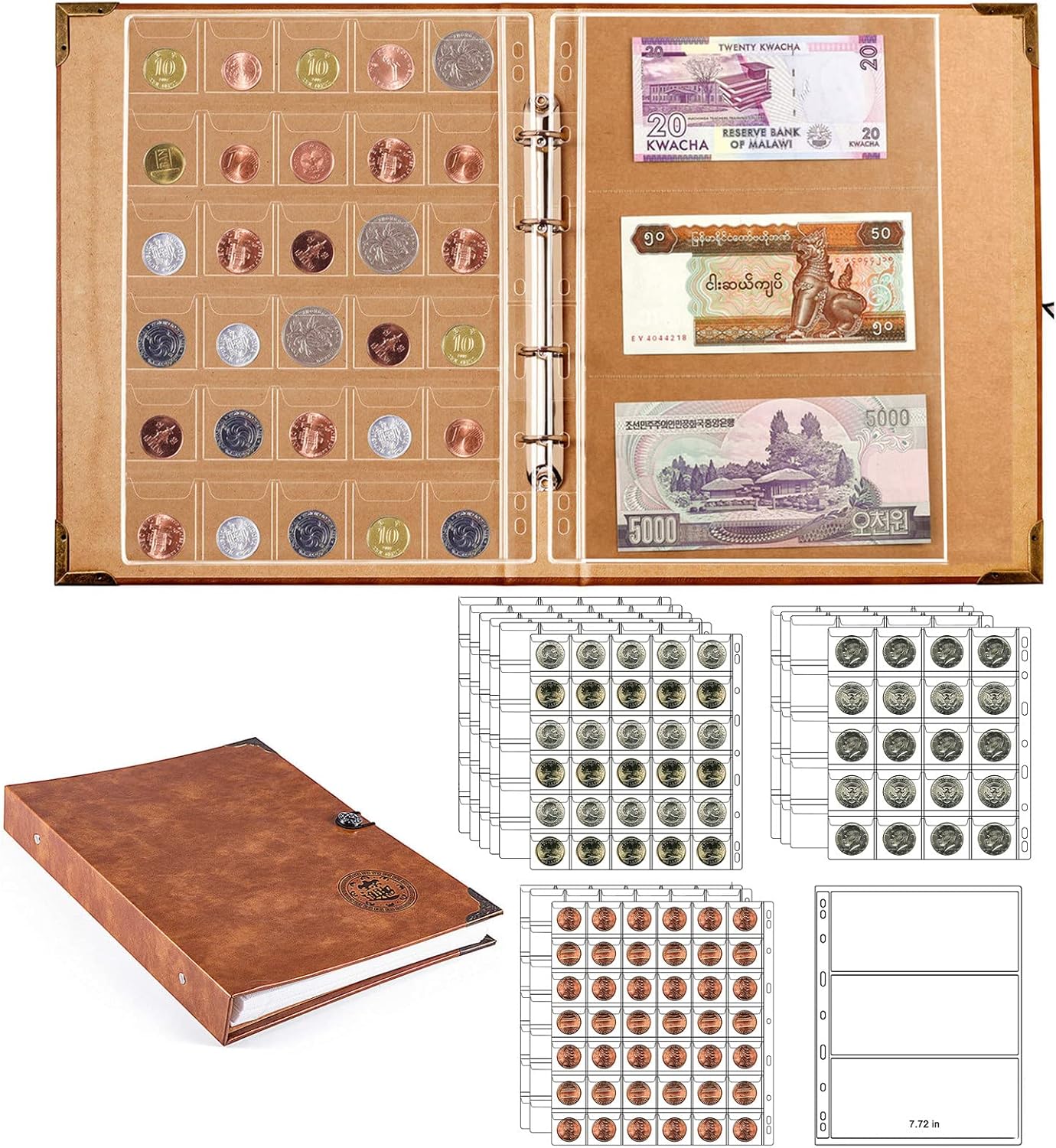 Detalle de Ettonsun 398-Pocket Leather Coin Album