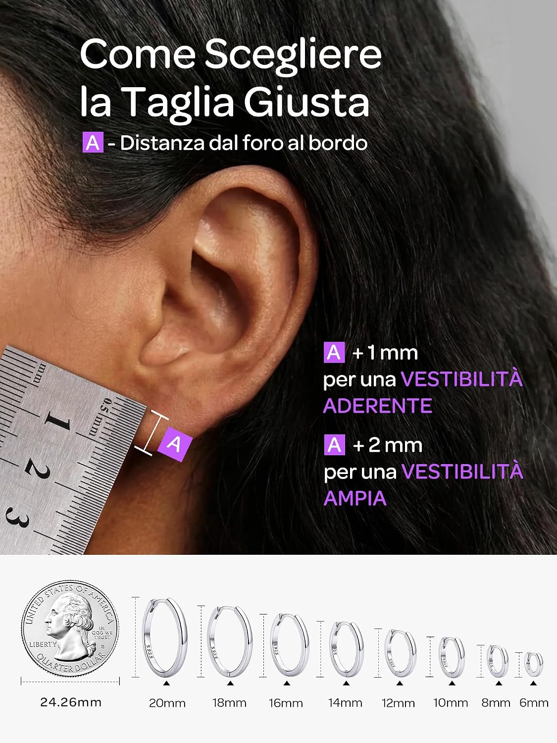 Detalle de ChicSilver Orecchini Donna Cerchio Argento 925 6–20 mm: eleganti, leggeri e versatili