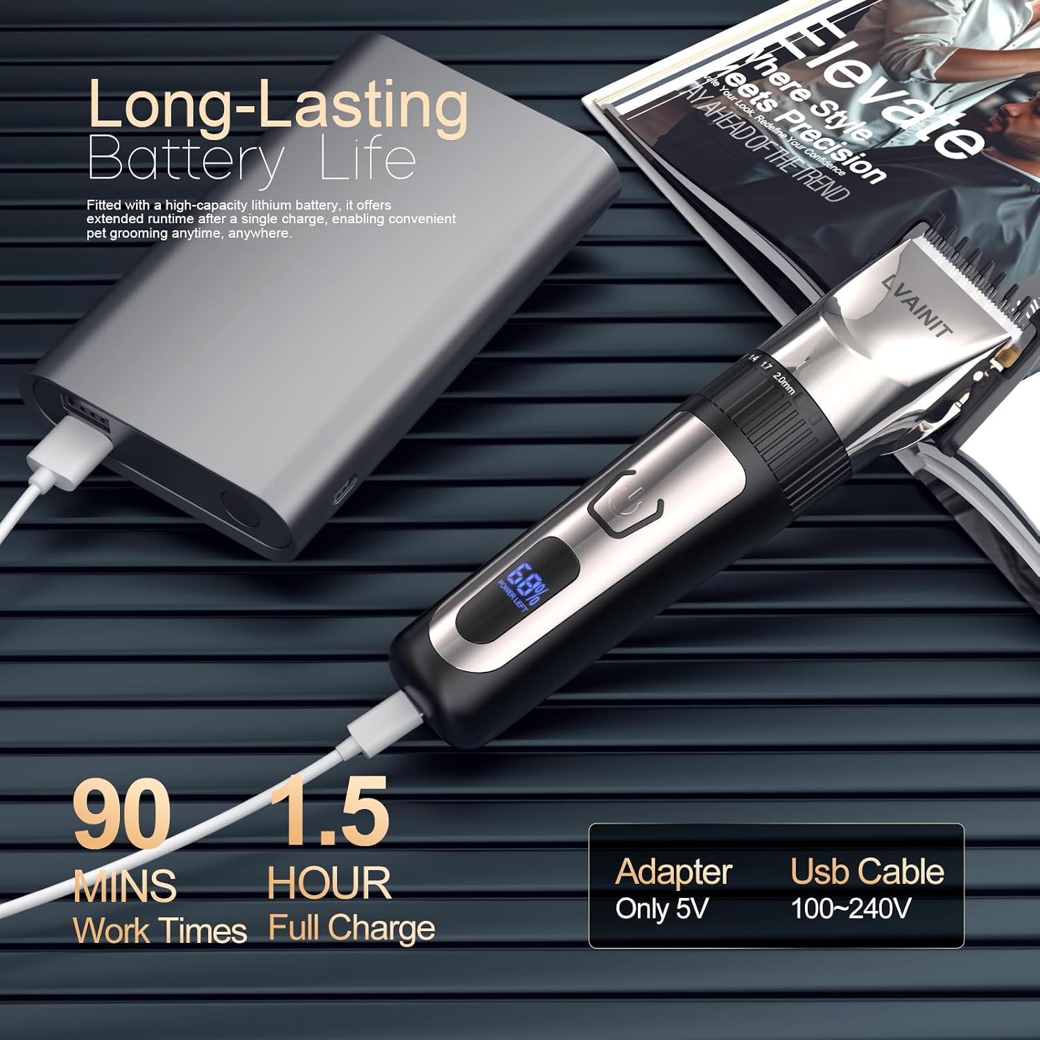 Thumbnail 3 de LVAINIT Hair Clippers 120min battery