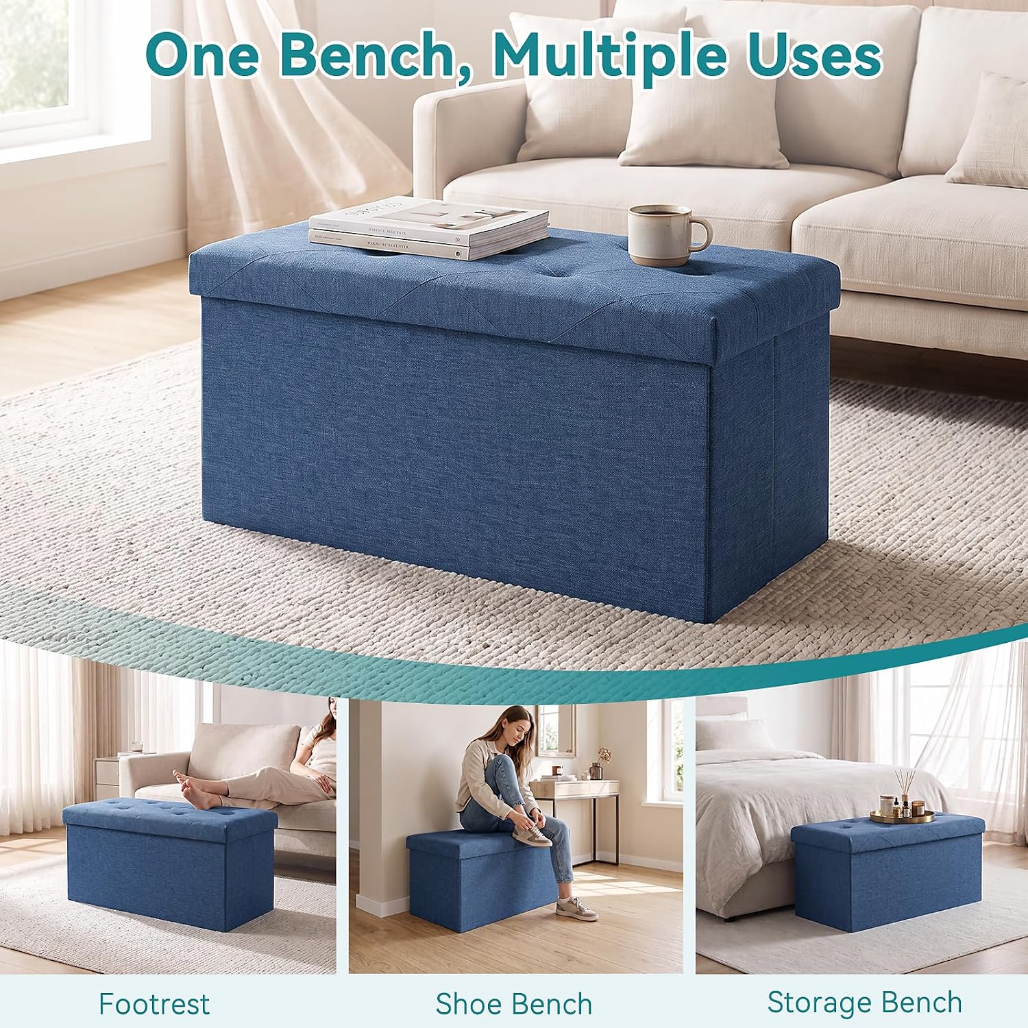 Thumbnail 6 de OLIXIS Folding Storage Ottoman Bench, 30-Inch