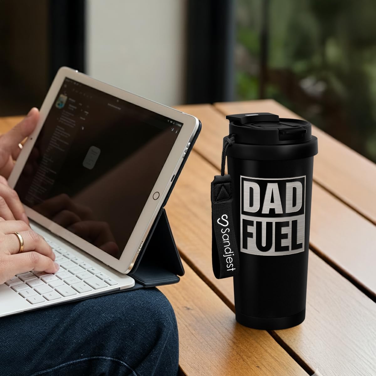 Thumbnail 6 de SANDJEST Dad Fuel Tumbler from Daughter Son – 18 oz Stainless Steel with 2-in-1 Lid