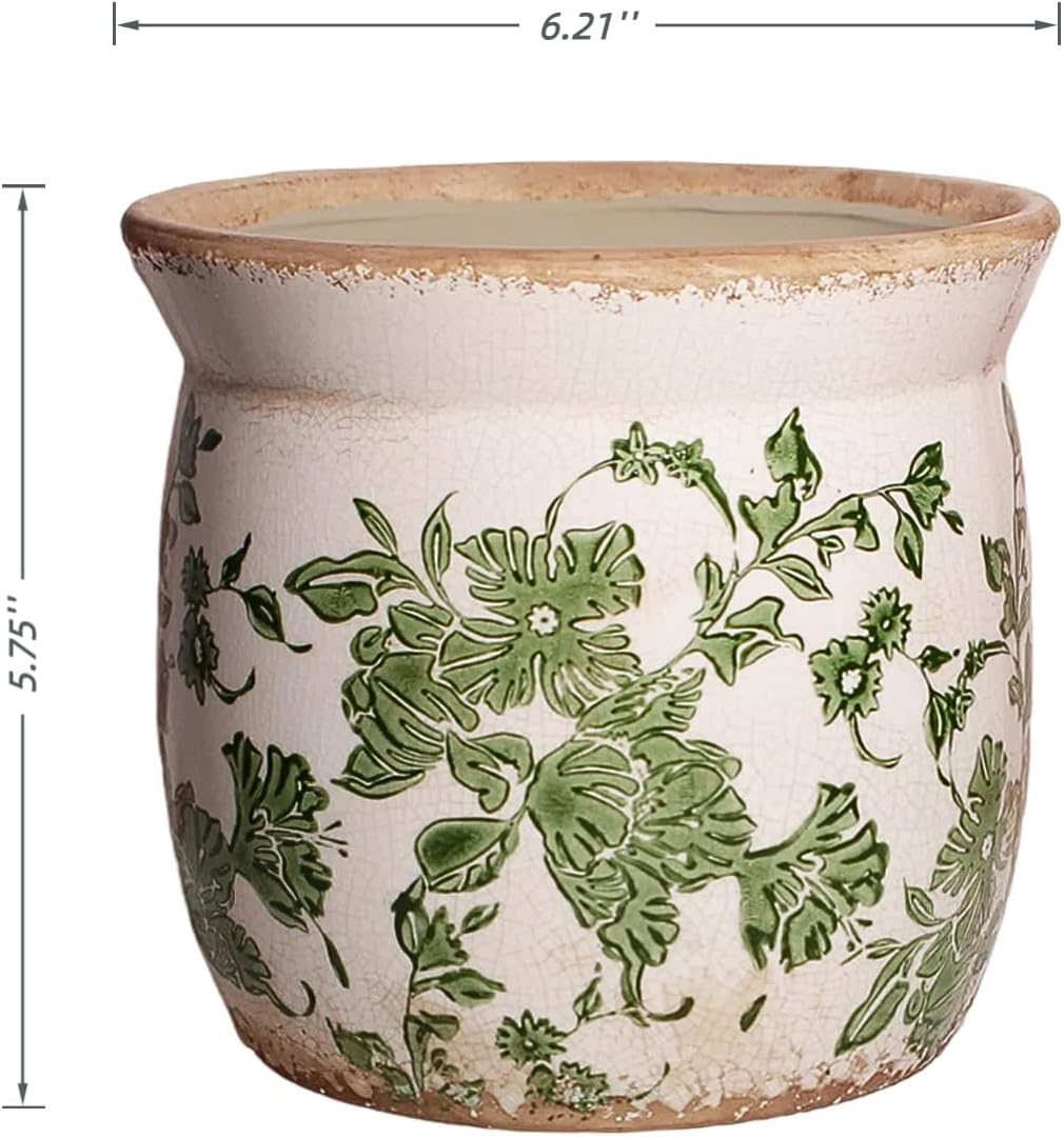 Detalle de Xiaan Jiaju Green Leaf Ceramic Planter with Drainage and Crackle Glaze