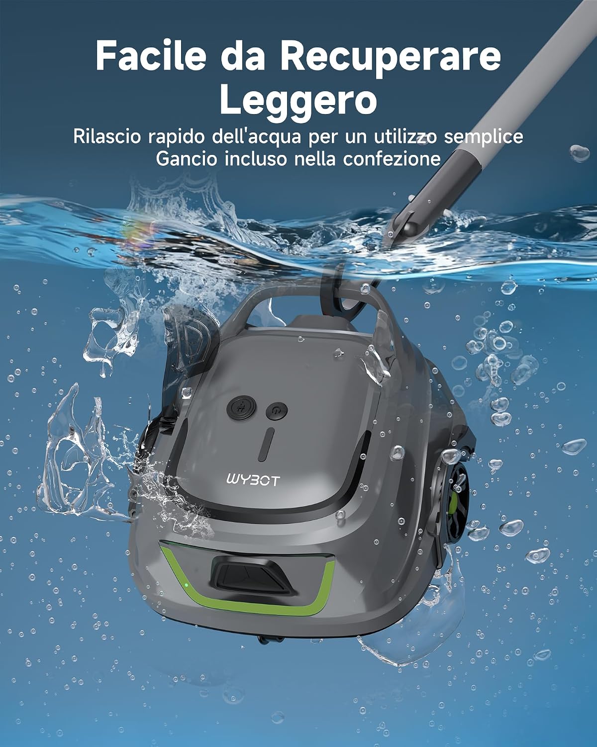 Detalle de WYBOT A1/OS2010 — Robot Piscina senza fili per manutenzione profonda, 100 m², doppia turbina e 120 minuti di autonomia (Verde Salvia)