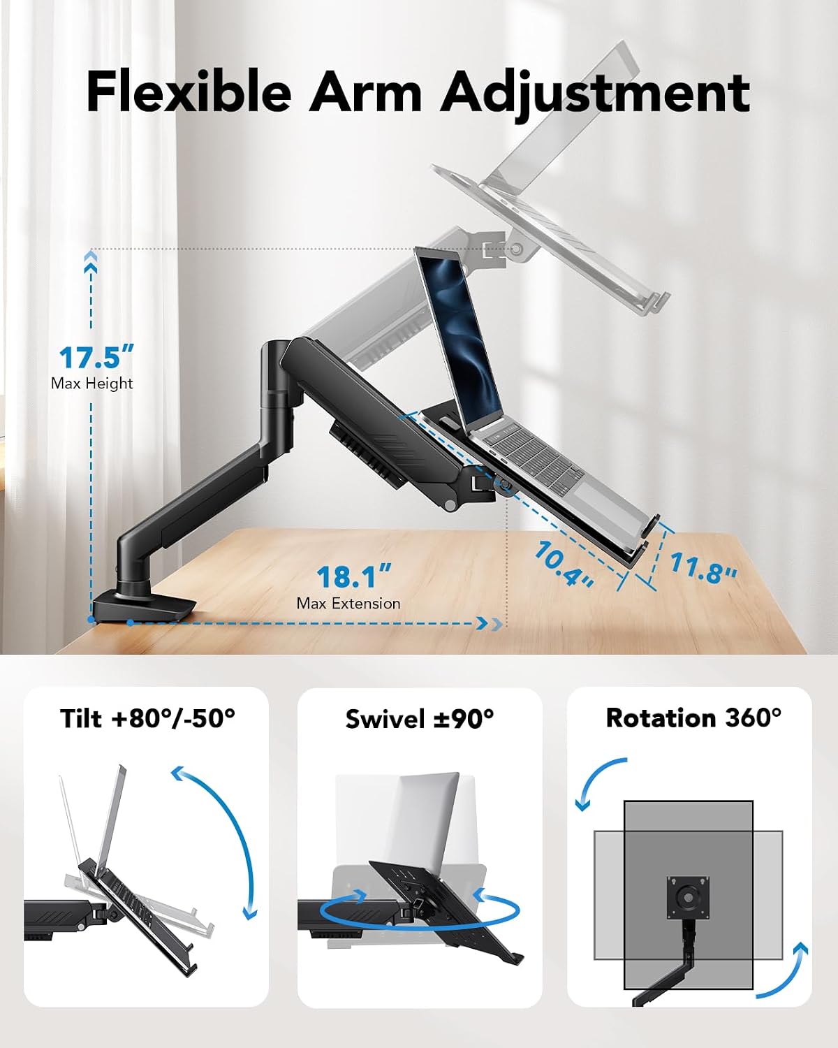 Detalle de HUANUO HNSS40B Laptop Mount for 13–34-Inch Monitors and 17-Inch Laptops