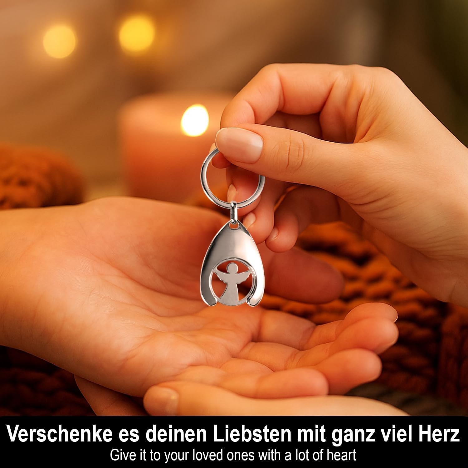 Thumbnail 2 de com-four® 2x Schlüsselanhänger Schutzengel mit Einkaufswagenchip – herausnehmbarer Chip im Engel-Design