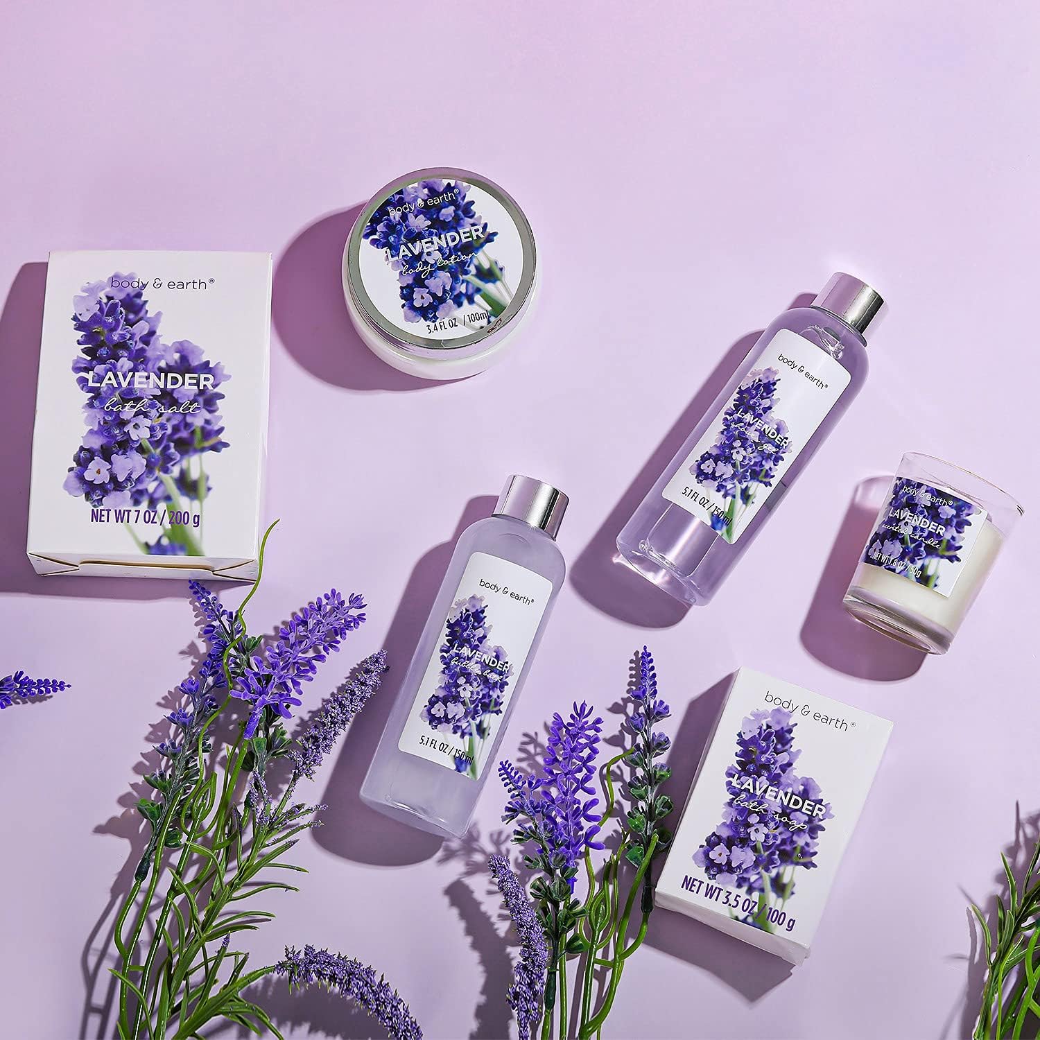 Detalle de BODY & EARTH Coffret Femme, 7 Pièces – Coffret de Bain au Parfum de Lavande