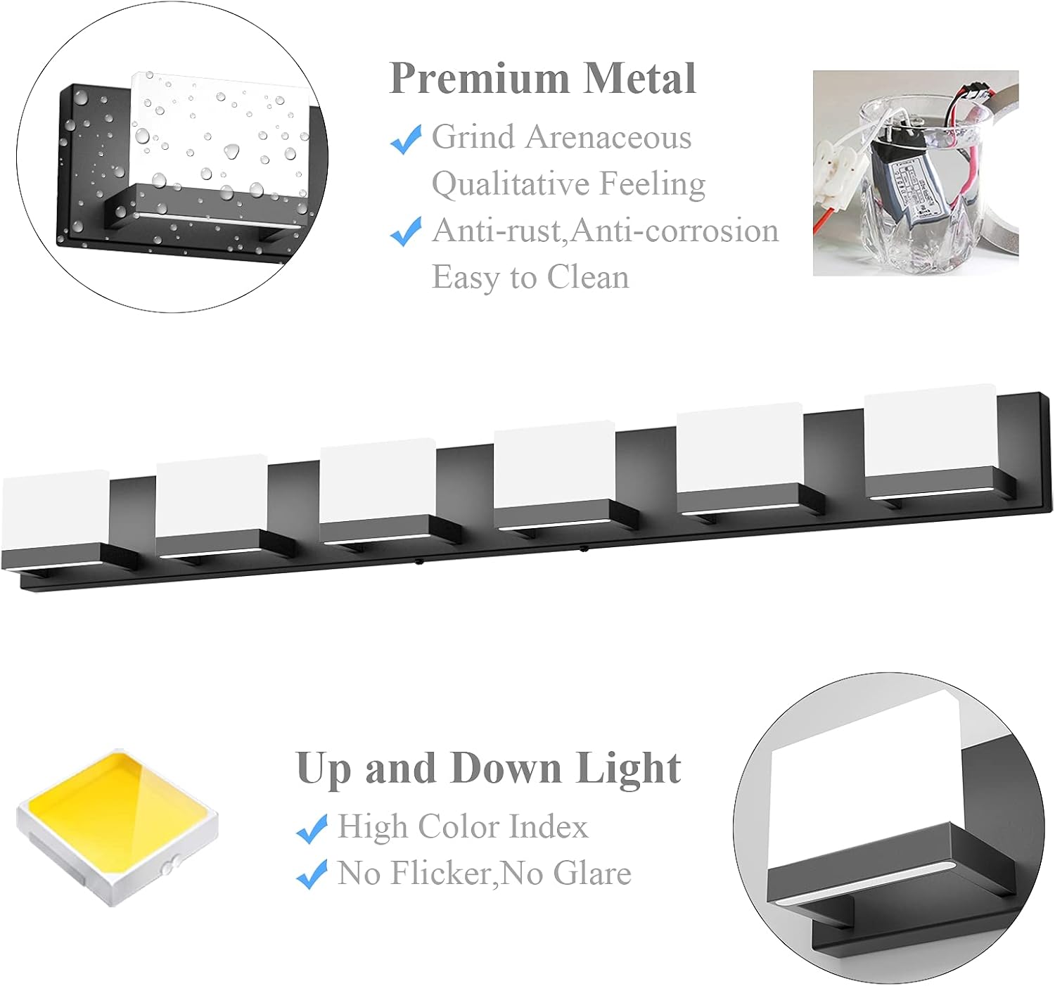 Detalle 1 de Tipace Ca-1103-6T-black 6-Light Bathroom Vanity Light, Matte Black, 6000K