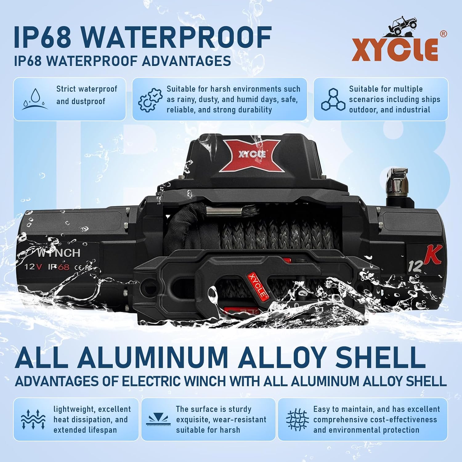 Detalle 2 de XYCLE 12000lbs Electric Winch 12V IP68 Waterproof