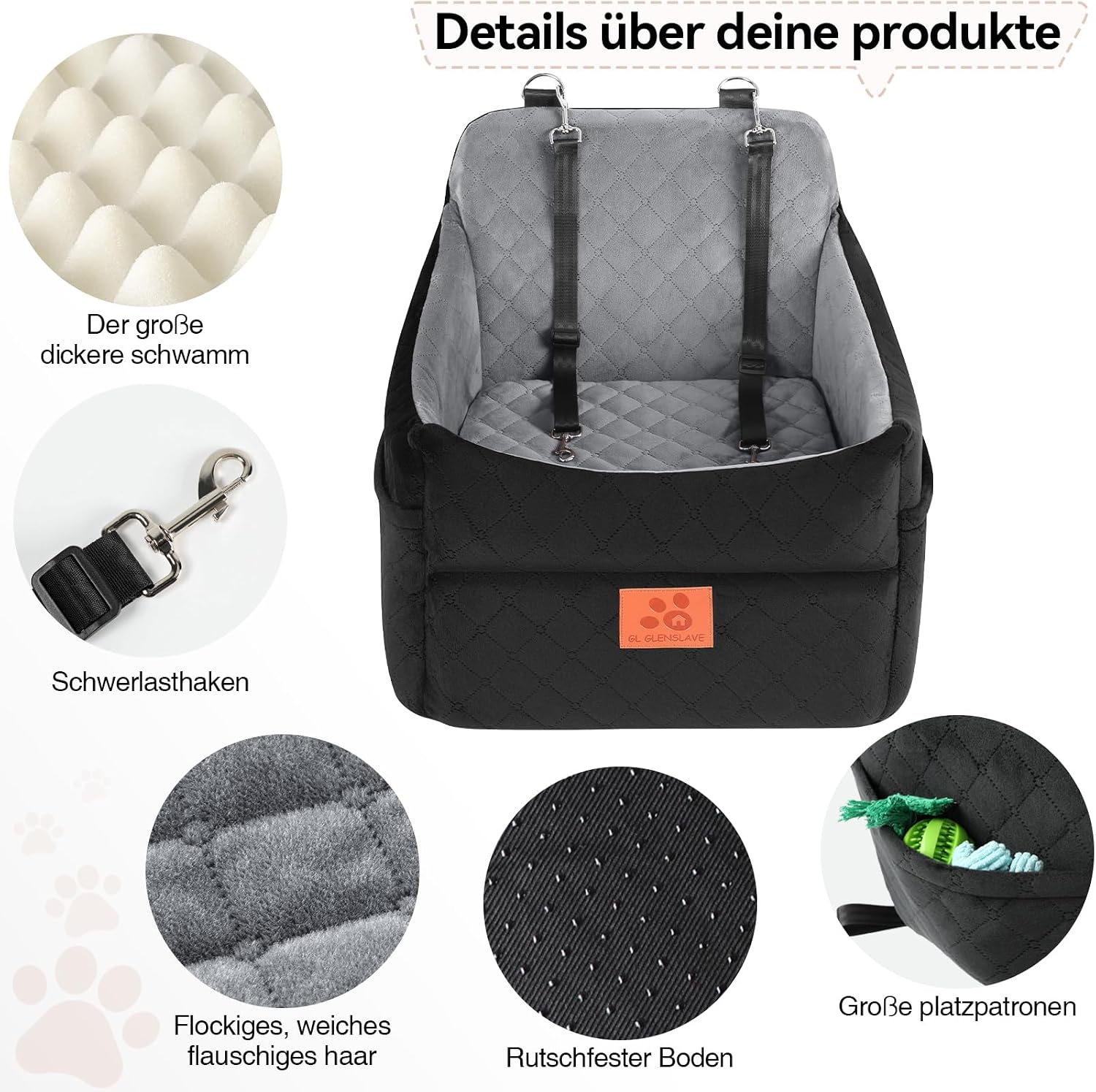 Thumbnail 4 de GL GLENSLAVE Hunde-Autositz für kleine Hunde bis 16 kg