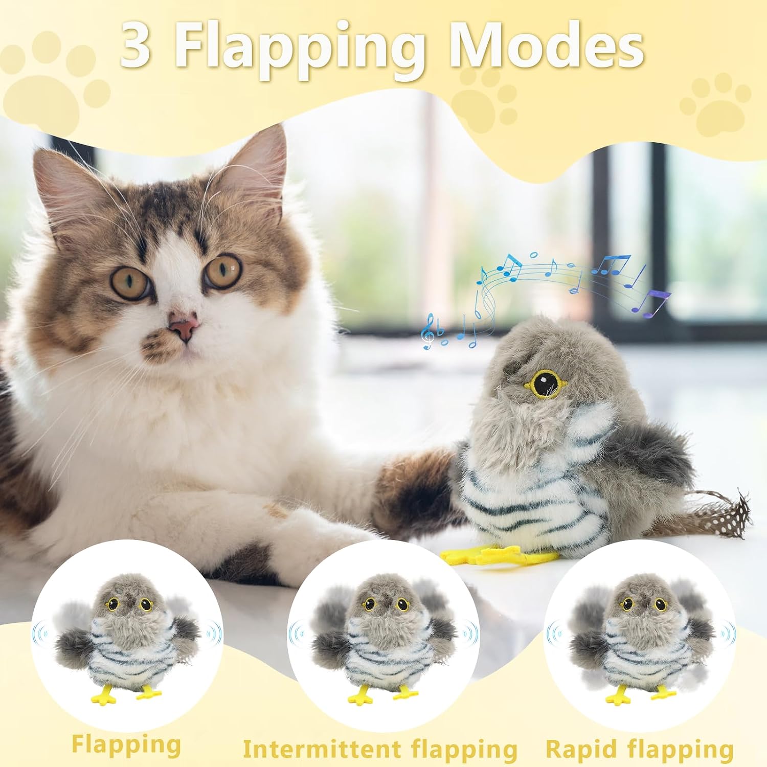 Thumbnail 1 de UKONWIT Flappy Bird Cat Toy: Interactive Chirping Bird with Catnip (Rechargeable, Ground Play)