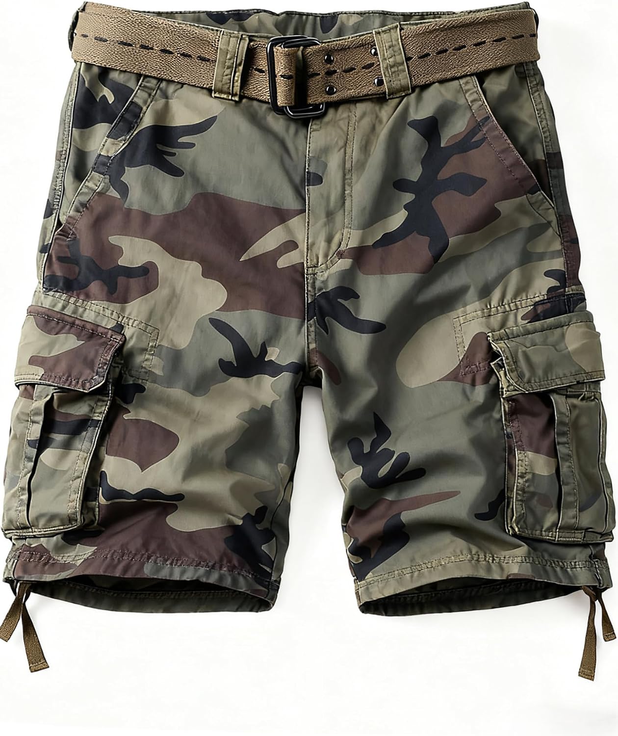 Detalle de AKHIKING Camouflage Cargo Shorts for Men: 100% Cotton, 6-Pocket Outdoor Utility