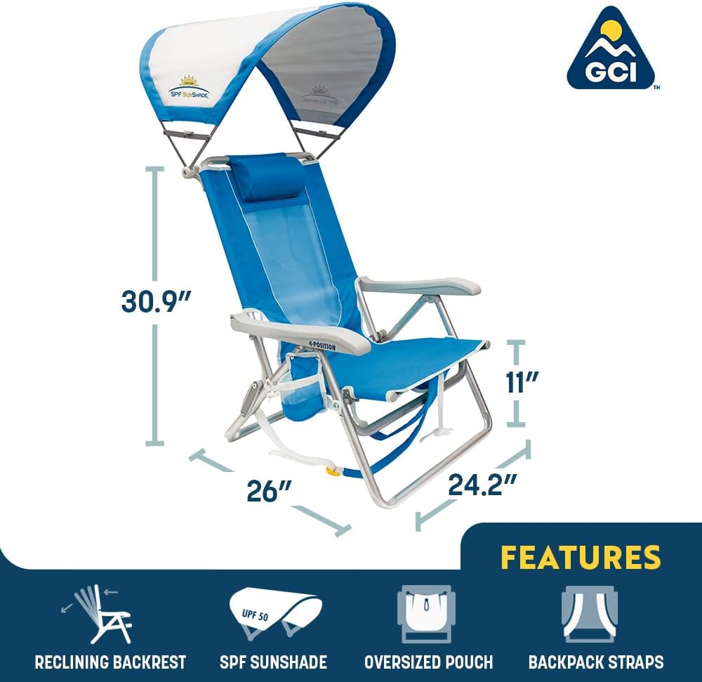 Thumbnail 2 de GCI Outdoor Sunshade Backpack Beach Chair | Reclining Folding Canopy Chair with Durable Armrests & Carry Straps