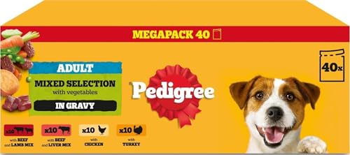 Detalle de Pedigree Adult Dog Wet Food Pouch Mixed Selection in Gravy (40 x 100g): A Practical Wet Meal for Everyday Dogs