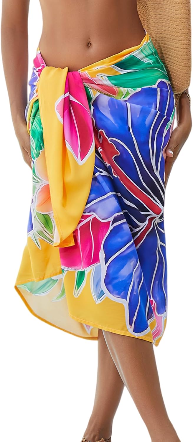 Detalle de OIZEN Pareo Donna – Copricostume con stampa floreale, veste come gonna o copertura, disponibile in viscosa leggera