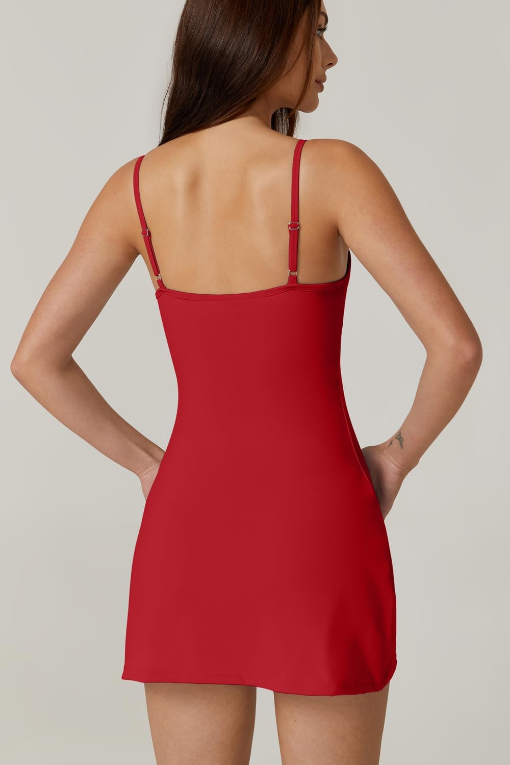 Detalle de QINSEN Women's Spaghetti Strap Tennis Dress with Built-in Shorts and Side Slit
