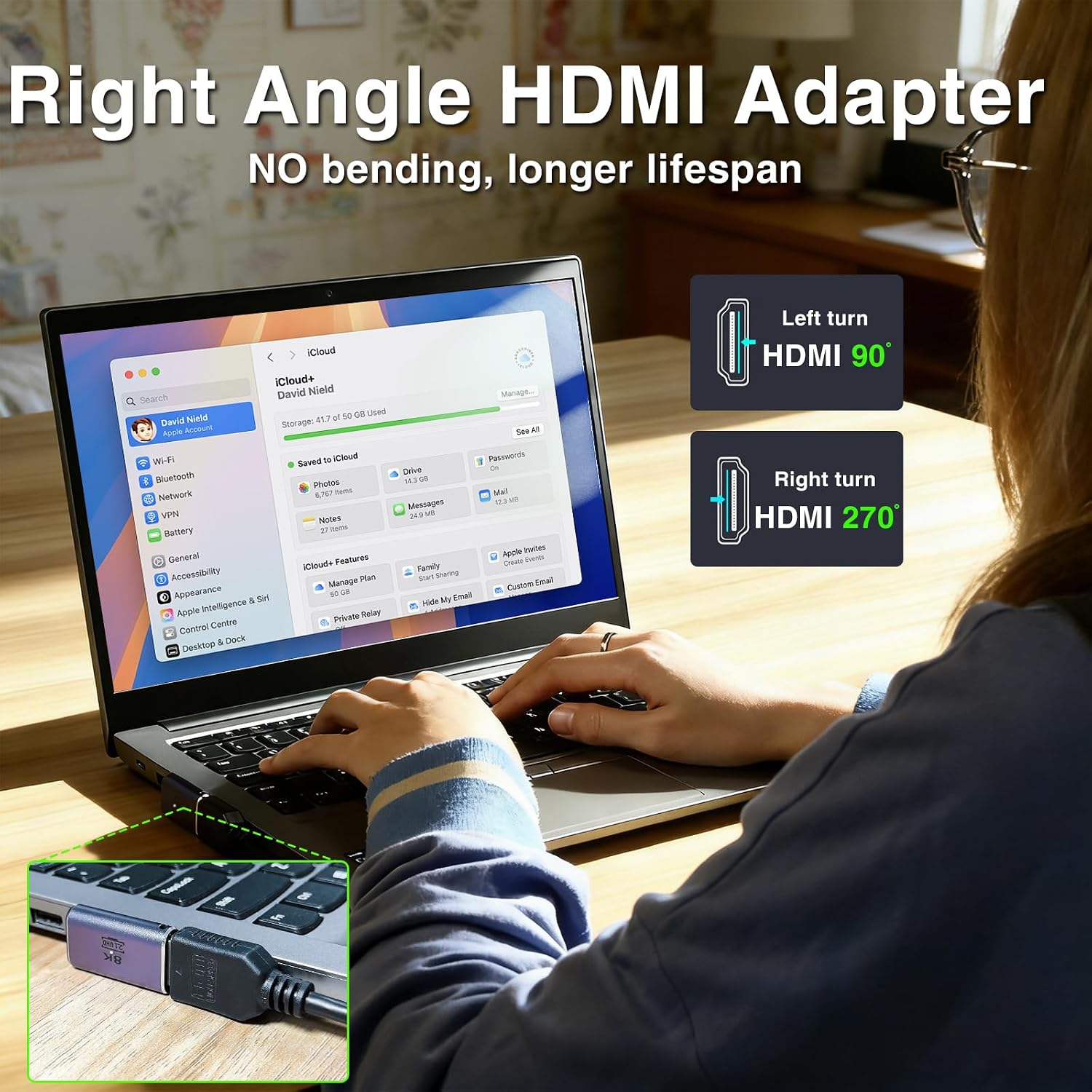 Detalle 2 de Duttek 8K HDMI Winkeladapter 90 Grad
