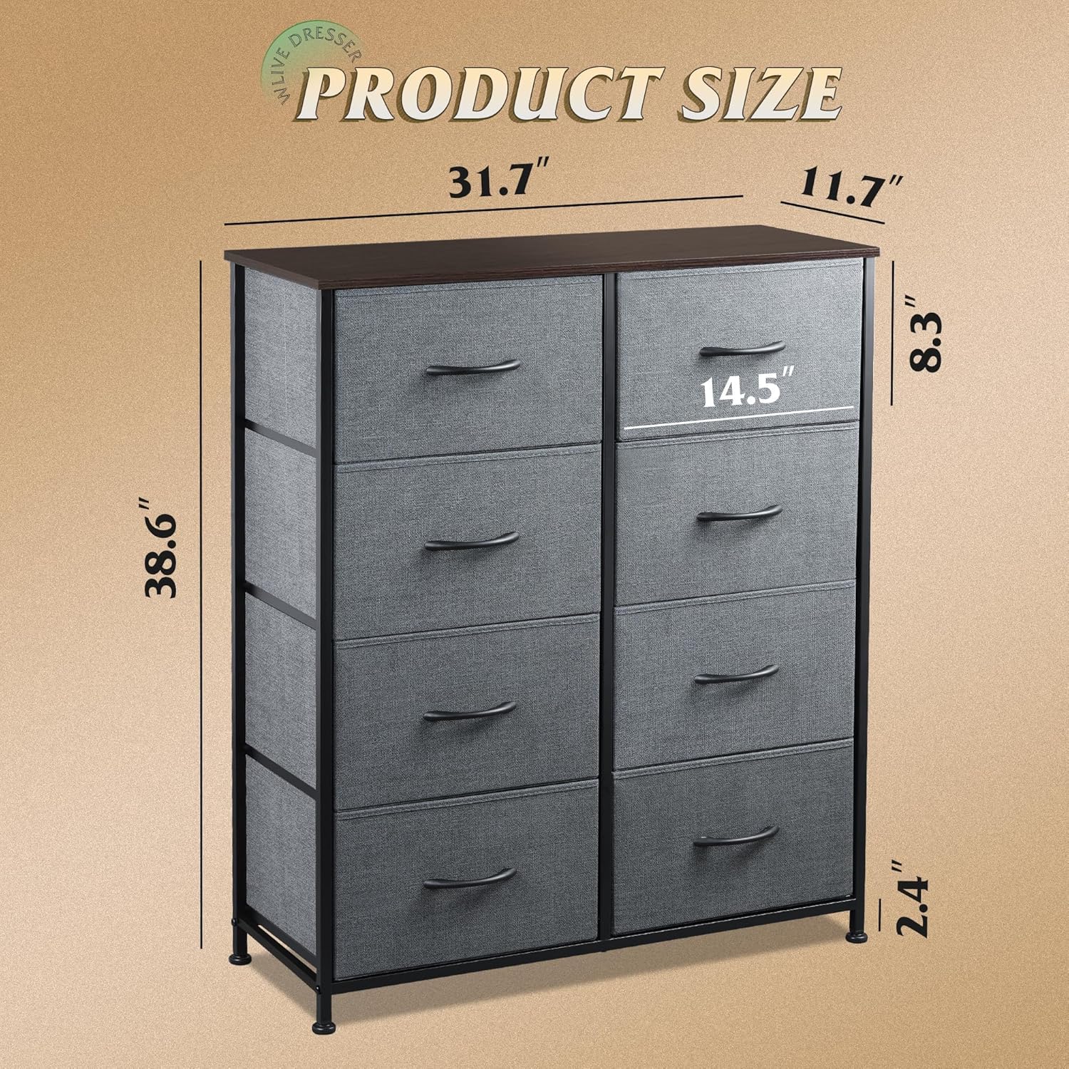 Detalle de WLIVE Fabric Dresser 8-Drawer 31.7in