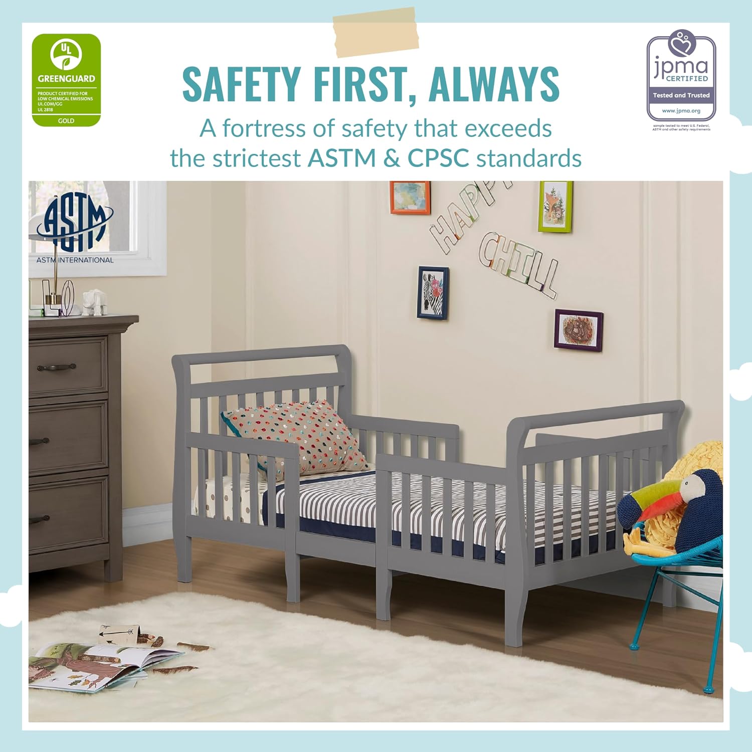 Detalle de Dream On Me Emma 649-SGY Convertible Toddler Bed, Storm Grey Pinewood