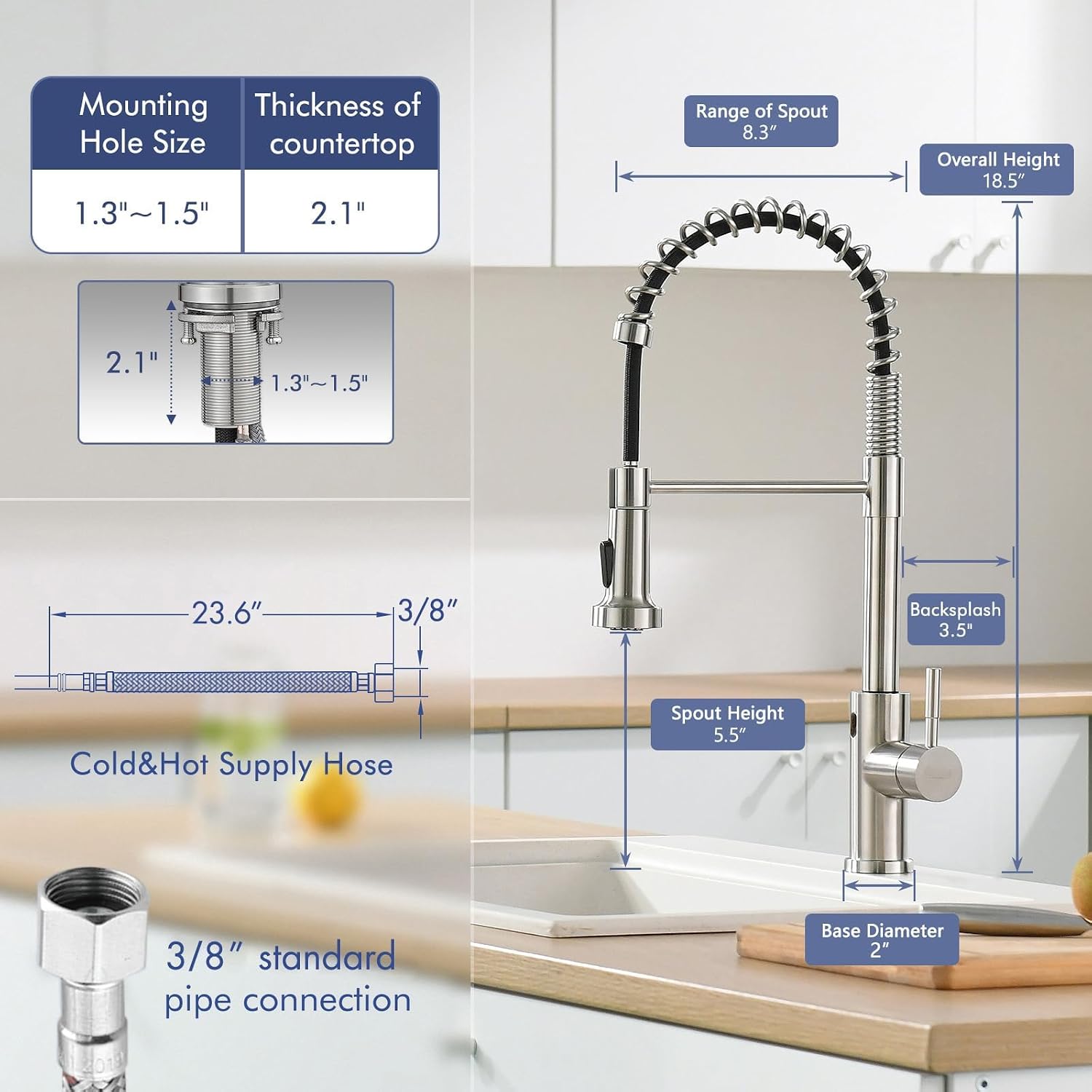Detalle de GIMILI GM2021 Touchless Kitchen Faucet with Pull-Down Sprayer, Brushed Nickel