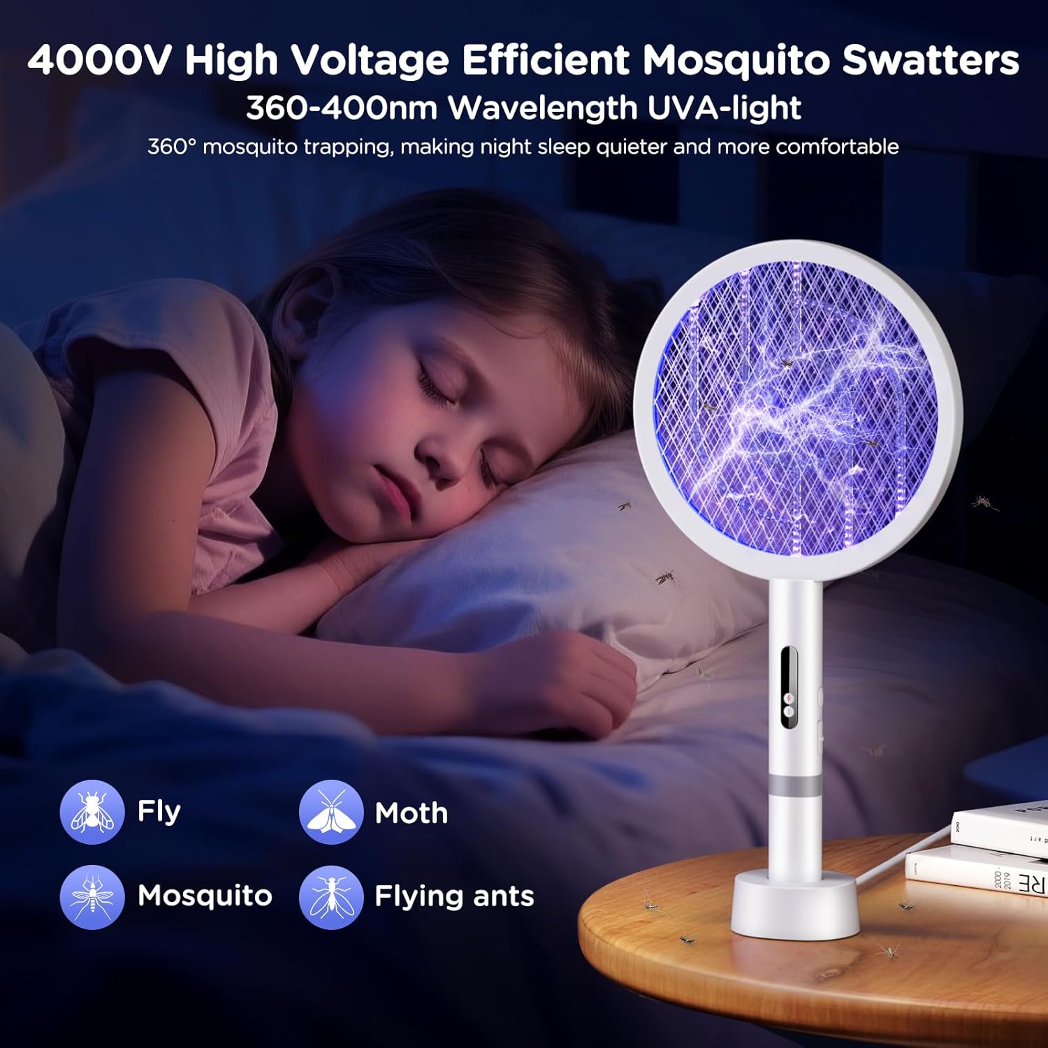 Detalle 2 de BKXCHA 2 en 1 Raquette Électrique Insectes, 4000V – Moustique, 1800mAh, USB Rechargeable, 3 couches de protection
