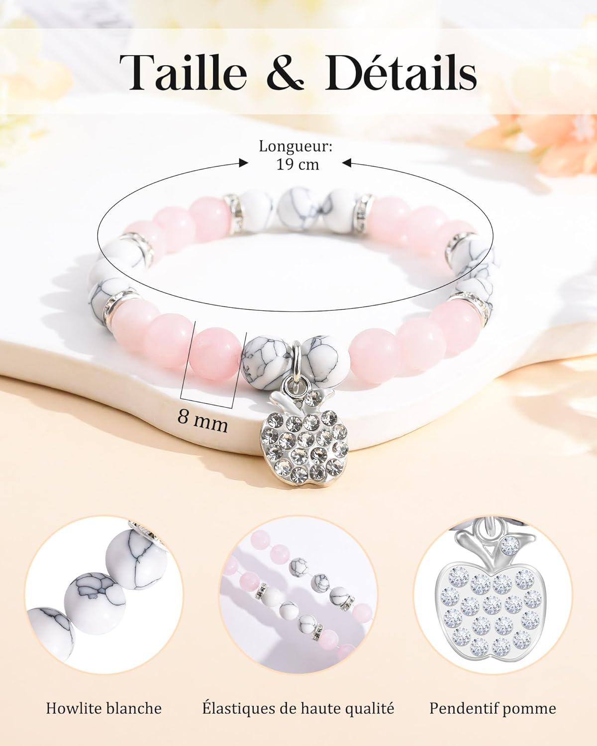 Thumbnail 4 de Seyaa Idee Cadeau Femme, Bracelet Pierre Naturelle avec Pendentif Cœur et Pomme – Élan de Vitalité