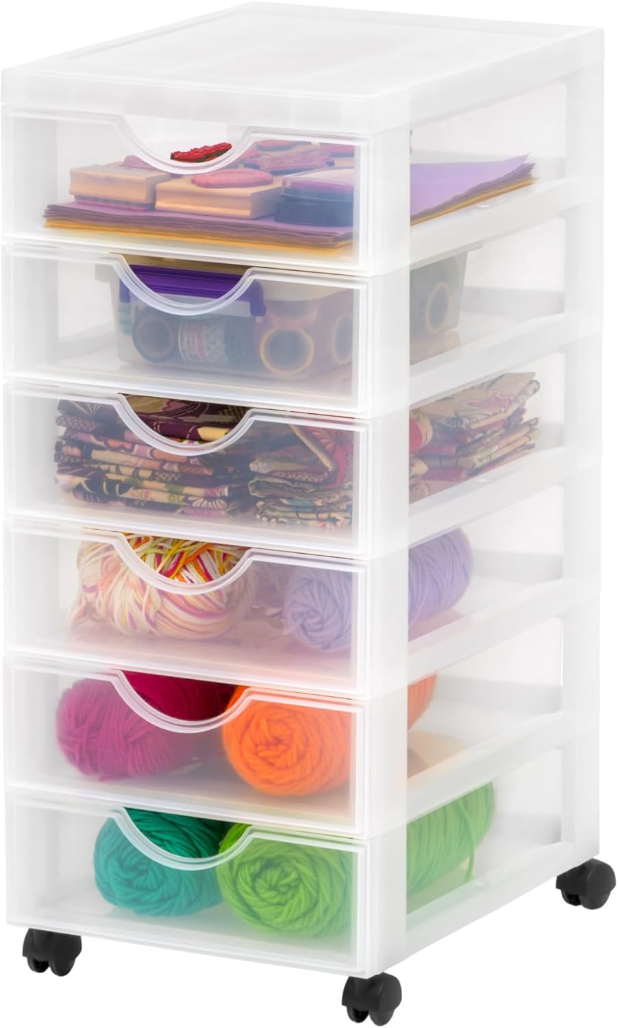 Detalle de Iris Ohyama Kunststoff-Schubladenbox mit Rollen, 6 Schubladen (A4), BPA-frei, mattweiß