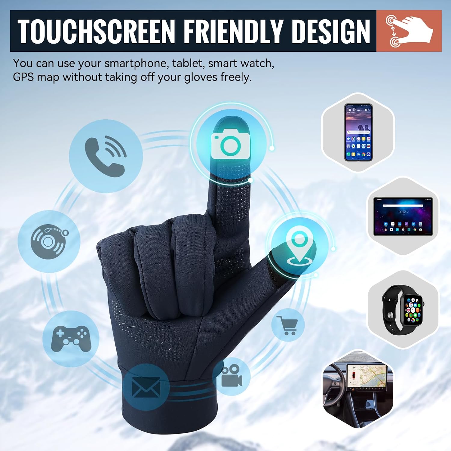 Detalle 2 de OZERO Men’s Touchscreen Winter Gloves, Lightweight Fleece-Lined with Silicone Grip