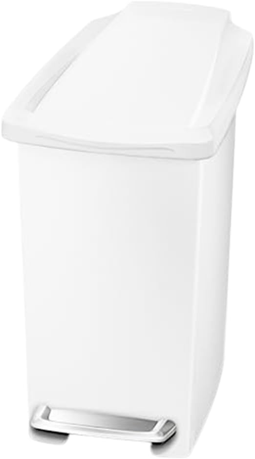 Detalle de simplehuman CW1332 – wąski kosz na śmieci 10 l z pedałem, biały plastik