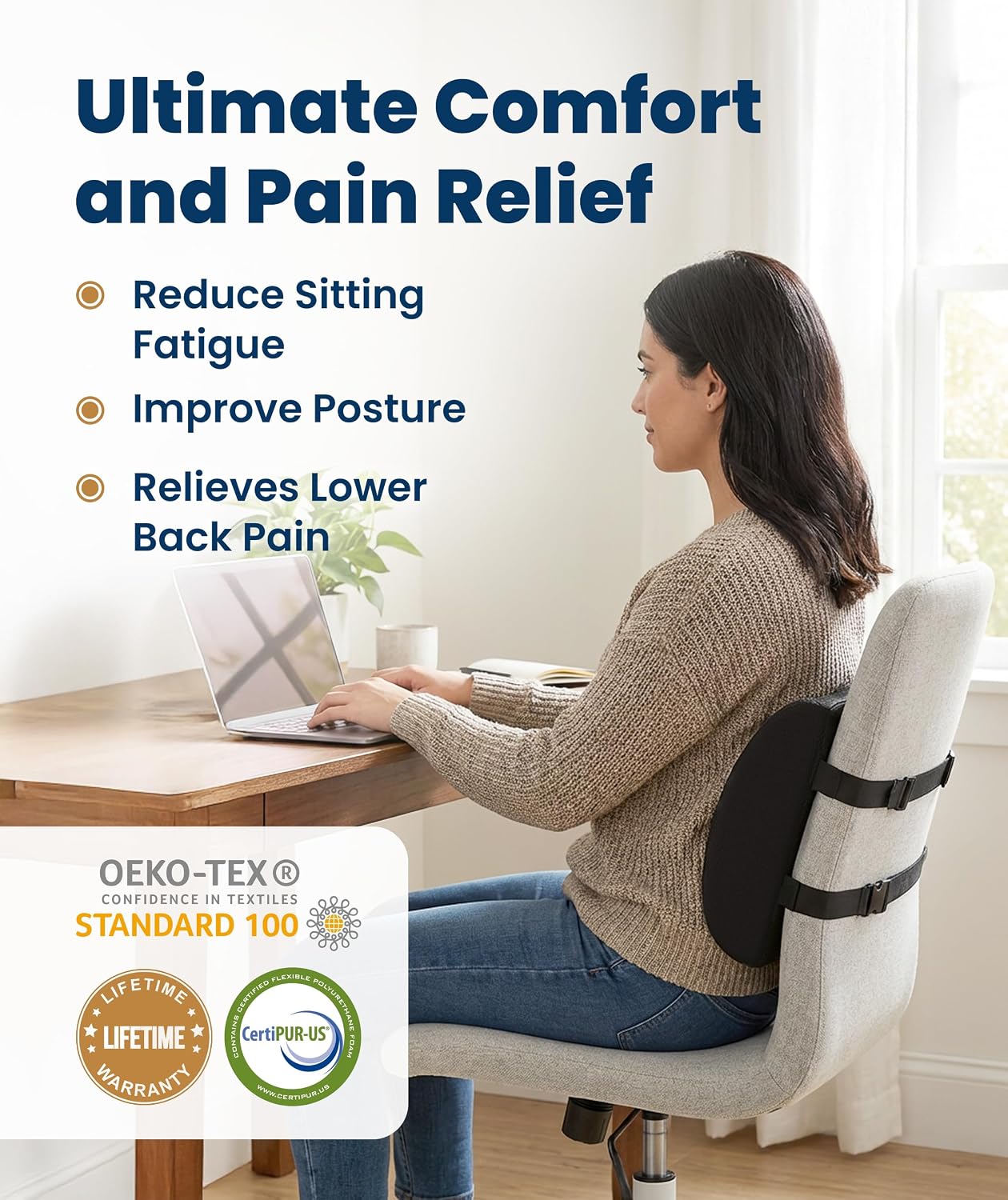 Detalle 2 de Everlasting Comfort 1 Lumbar Support & Pillow, Seat Cushion, Memory Foam
