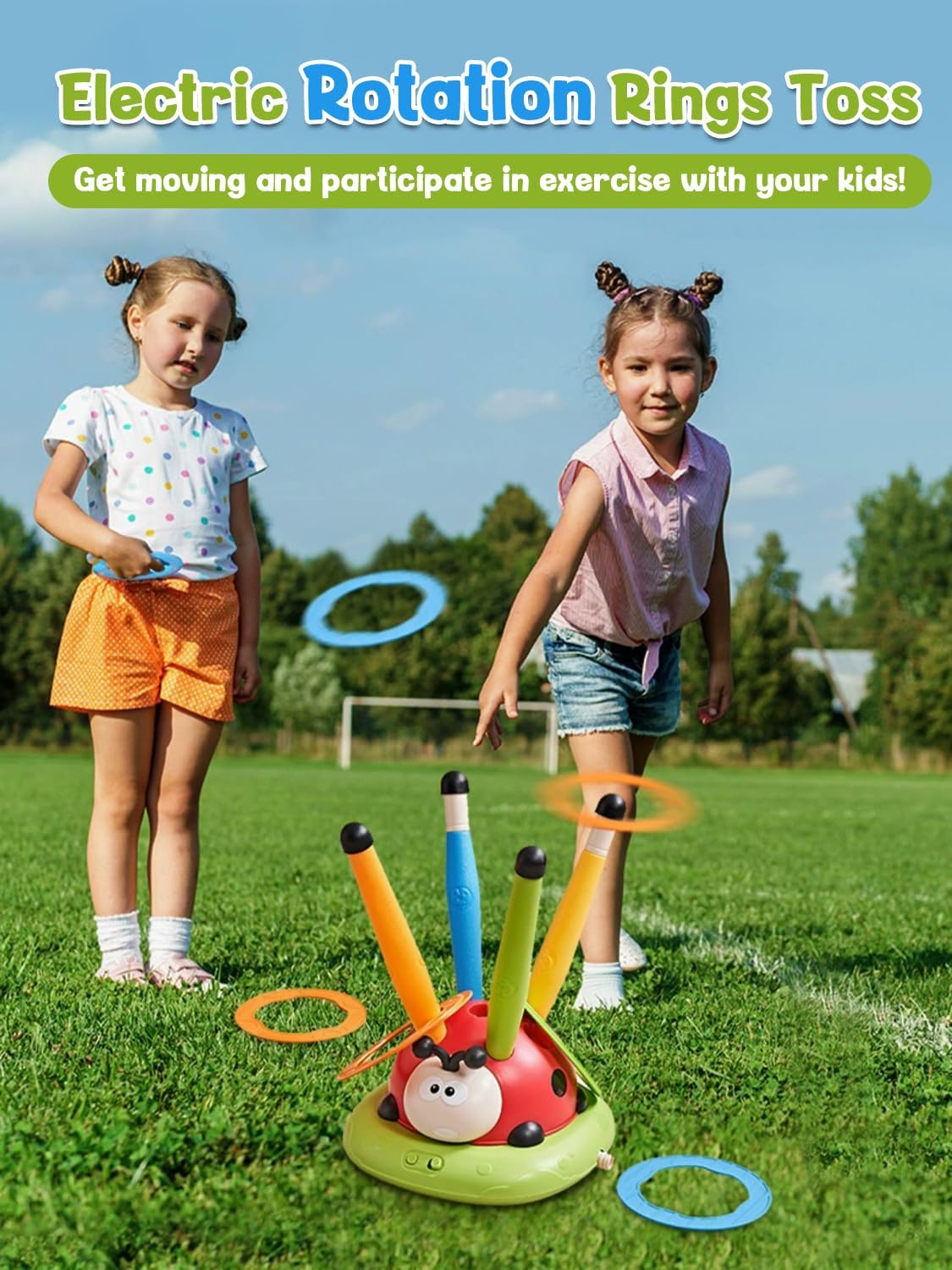 Detalle de Kssvzz 3-in-1 Kids Musical Jump & Toss Ring Rocket Launcher (Ladybird Design) for Ages 3–12