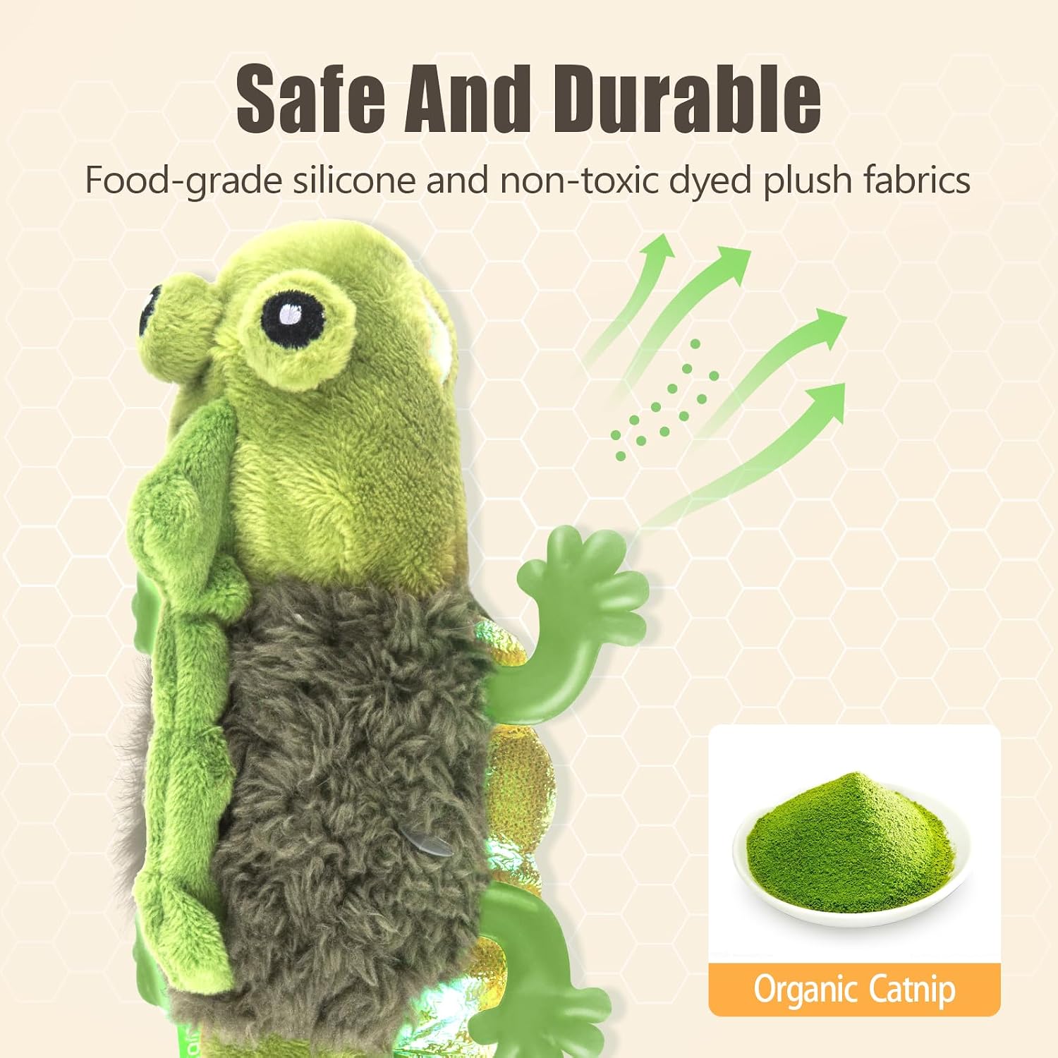 Detalle 2 de Migipaws touch-activated flapping chirping lizard kitten toy (USB rechargeable)