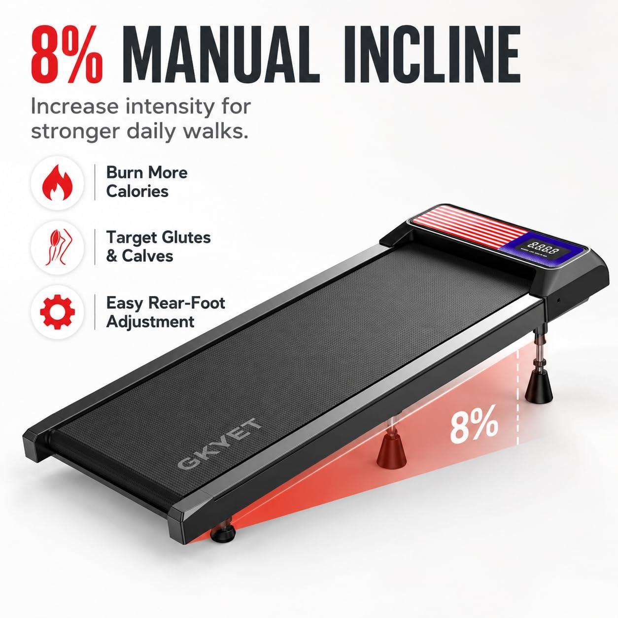 Thumbnail 1 de Gkyet N4054AF Walking Pad Treadmill, 8% Incline, 2.5 HP, 15" x 35.4" Belt