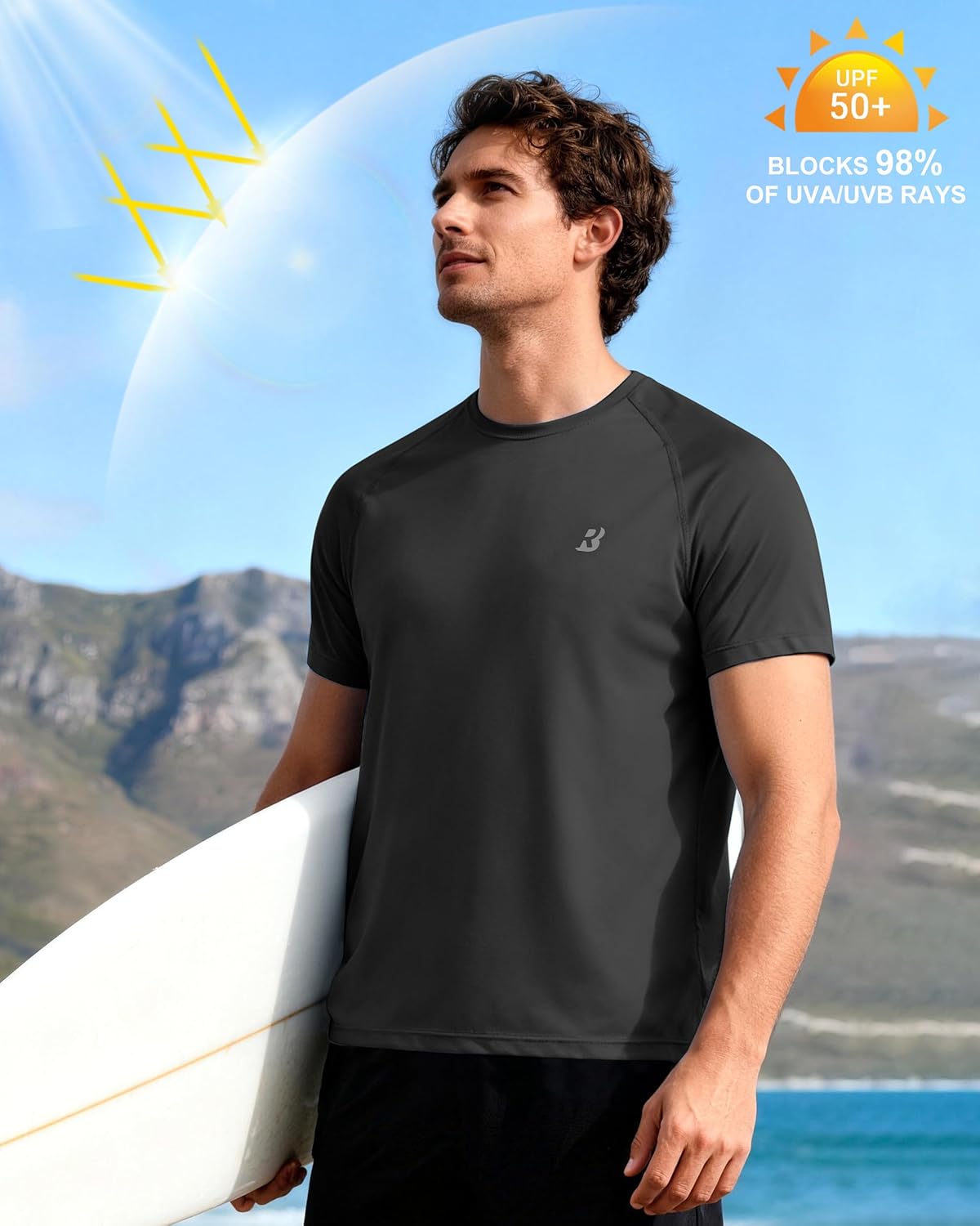 Detalle de Roadbox Men’s Rash Guard Short Sleeve with UPF 50+ Sun Protection