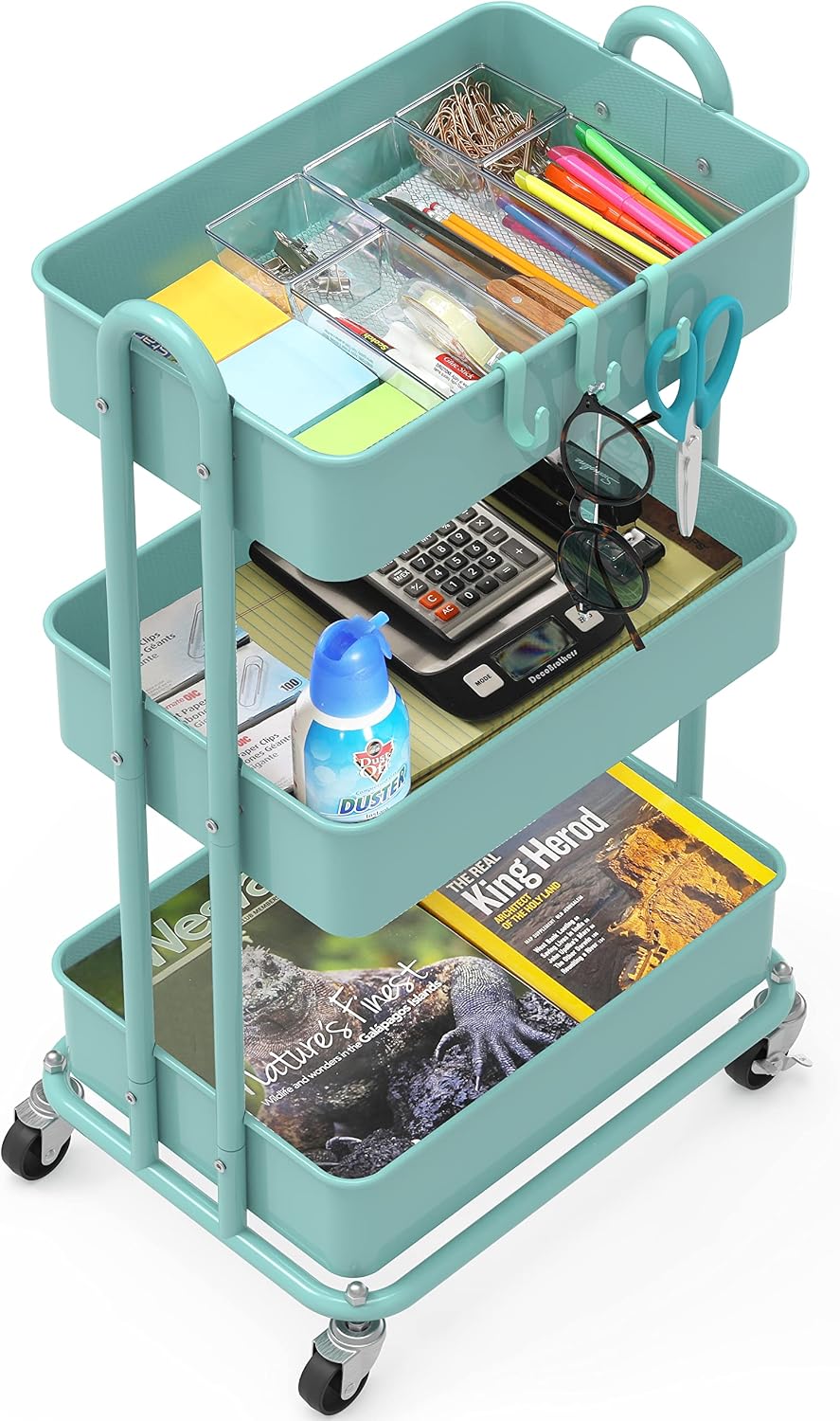 Thumbnail 2 de Simple Houseware CB-10C-T 3-Tier Metal Utility Cart, Turquoise
