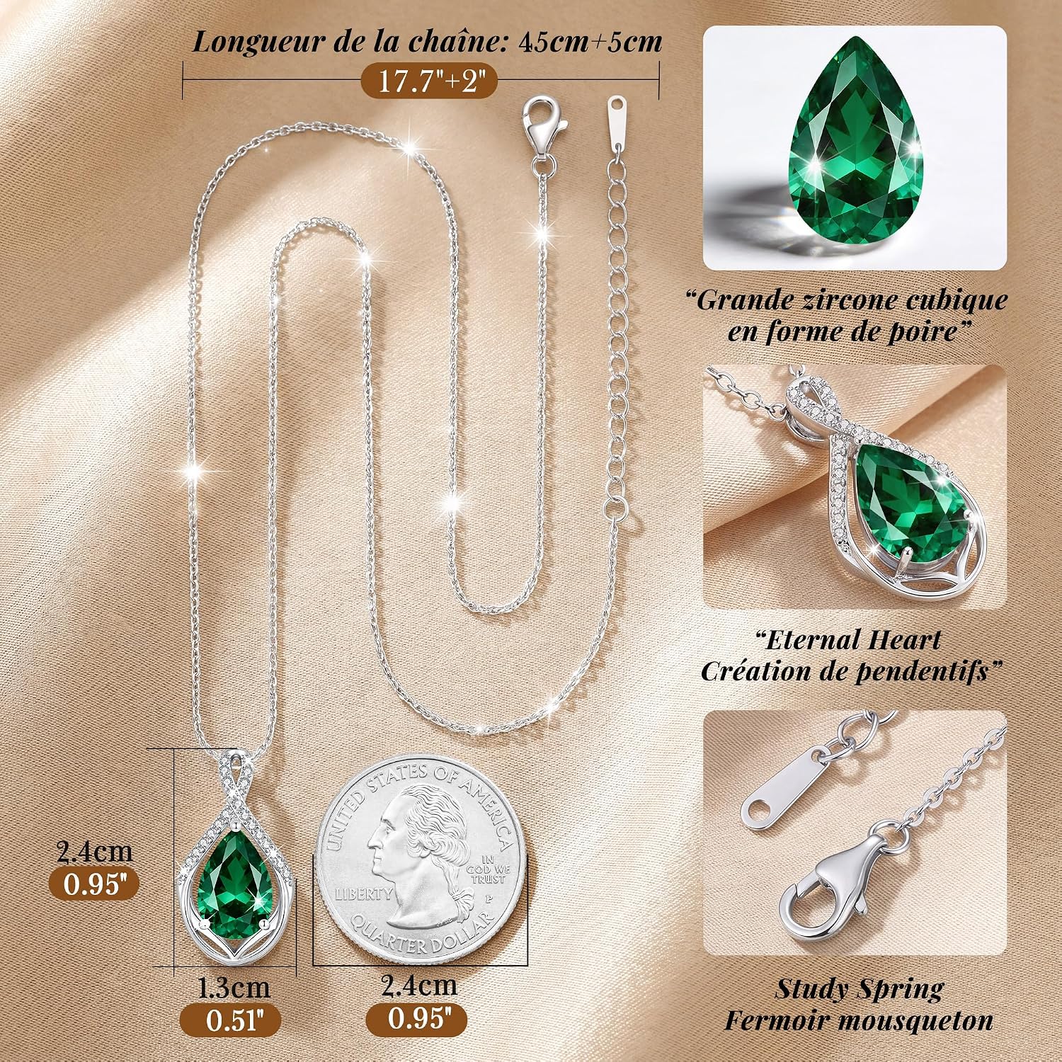 Detalle de CDE Collier Femme Cadeau Pendentif Larme en Zircone 5A – Élégance raffinée