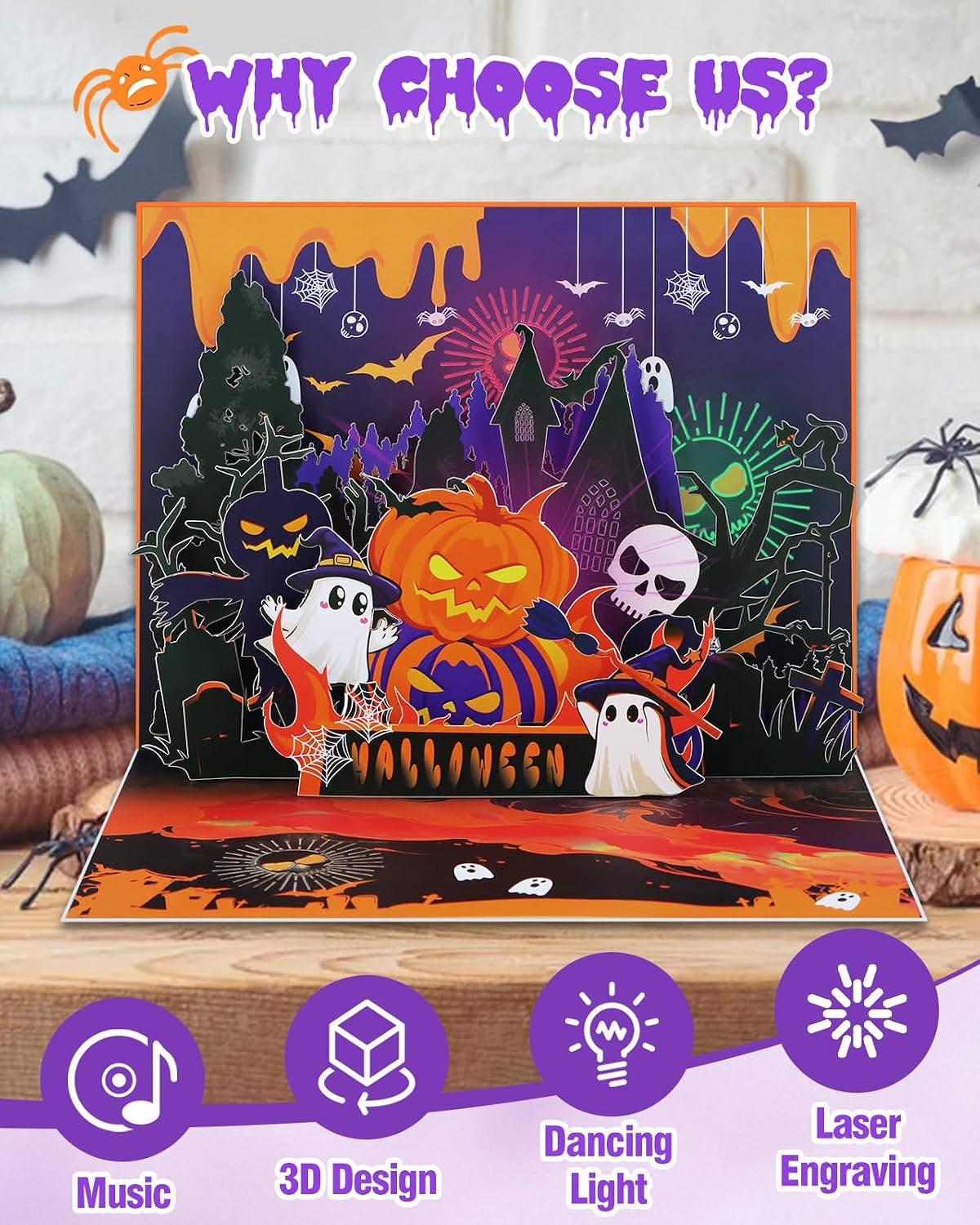 Detalle de FaCraft Musical Halloween Pop-Up Card with Synchronized Lights and Music