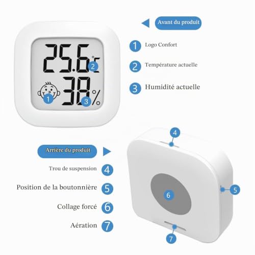 Detalle de Pixelure – lot de 4 thermomètres-hygromètres numériques avec écran LCD