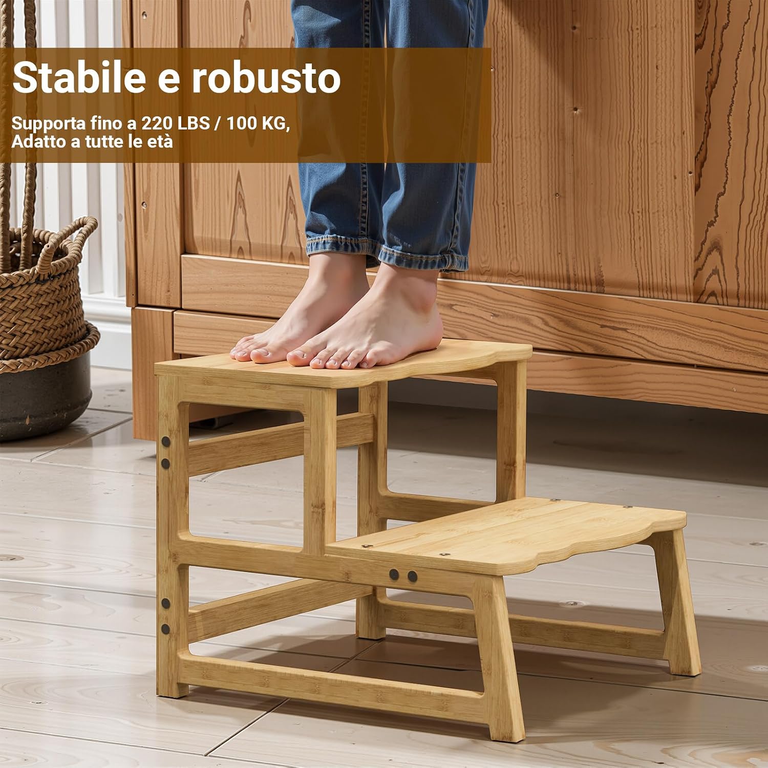 Detalle 2 de COSYLAND Torre Montessoriana per Bambini 2 in 1 – Sicurezza e Versatilità in Bamboo Naturale