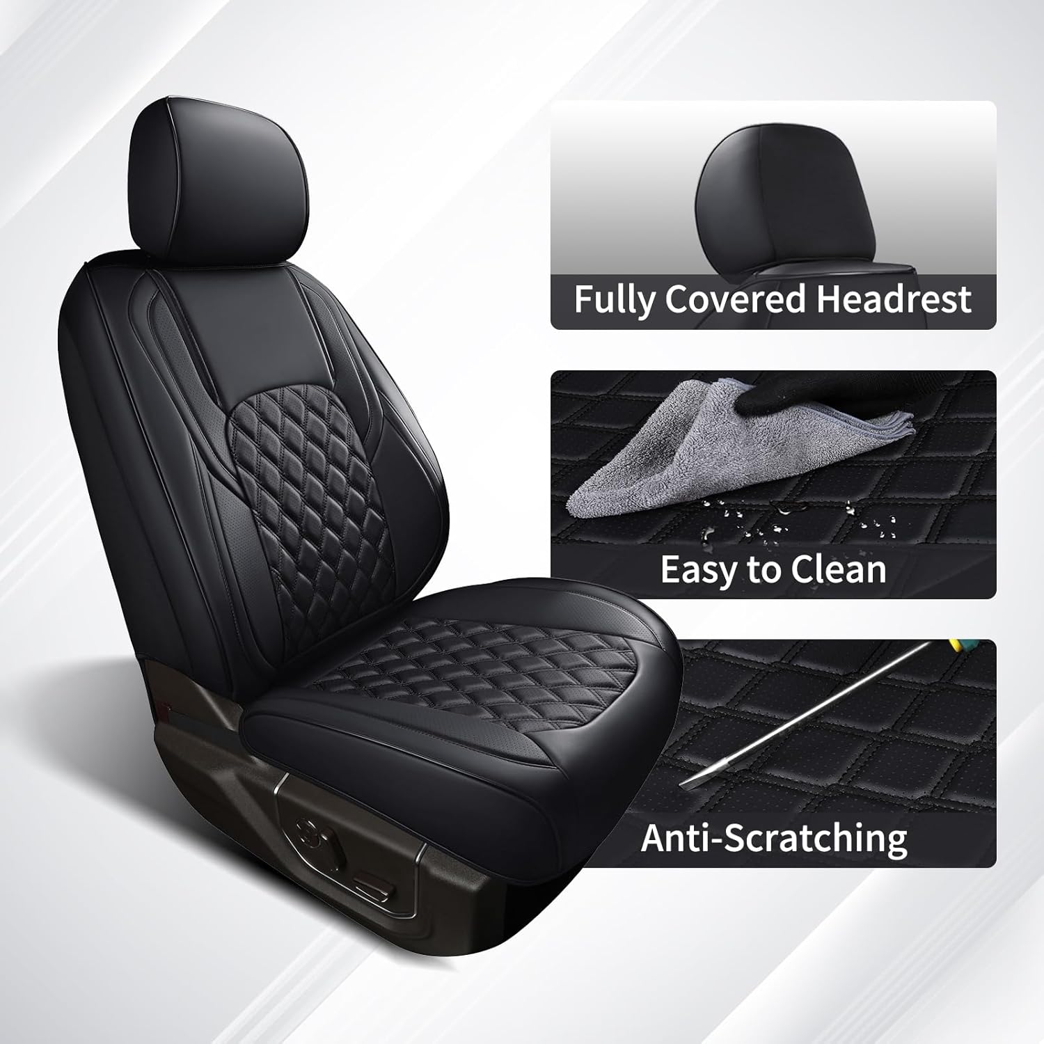 Detalle de Huidasource Faux Leather Seat Covers for 2015-2025 Ford F-150 SuperCrew & 2017-2025 F-250/F-350 Crew Cab (Full Set, Black)
