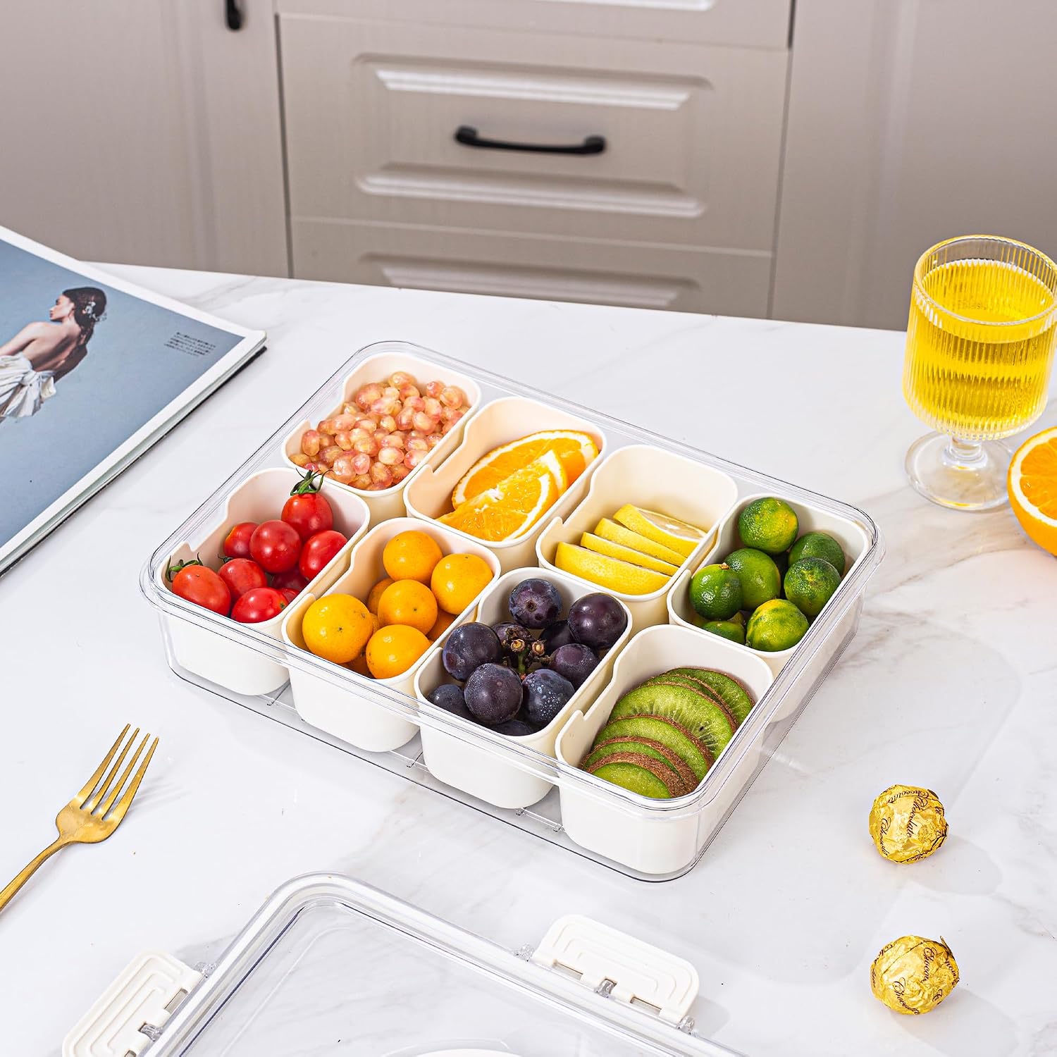 Thumbnail 6 de Dingerjar Divided Snack Tray with Lid and Handle: Portable Snackle Box for Party Platter Organization