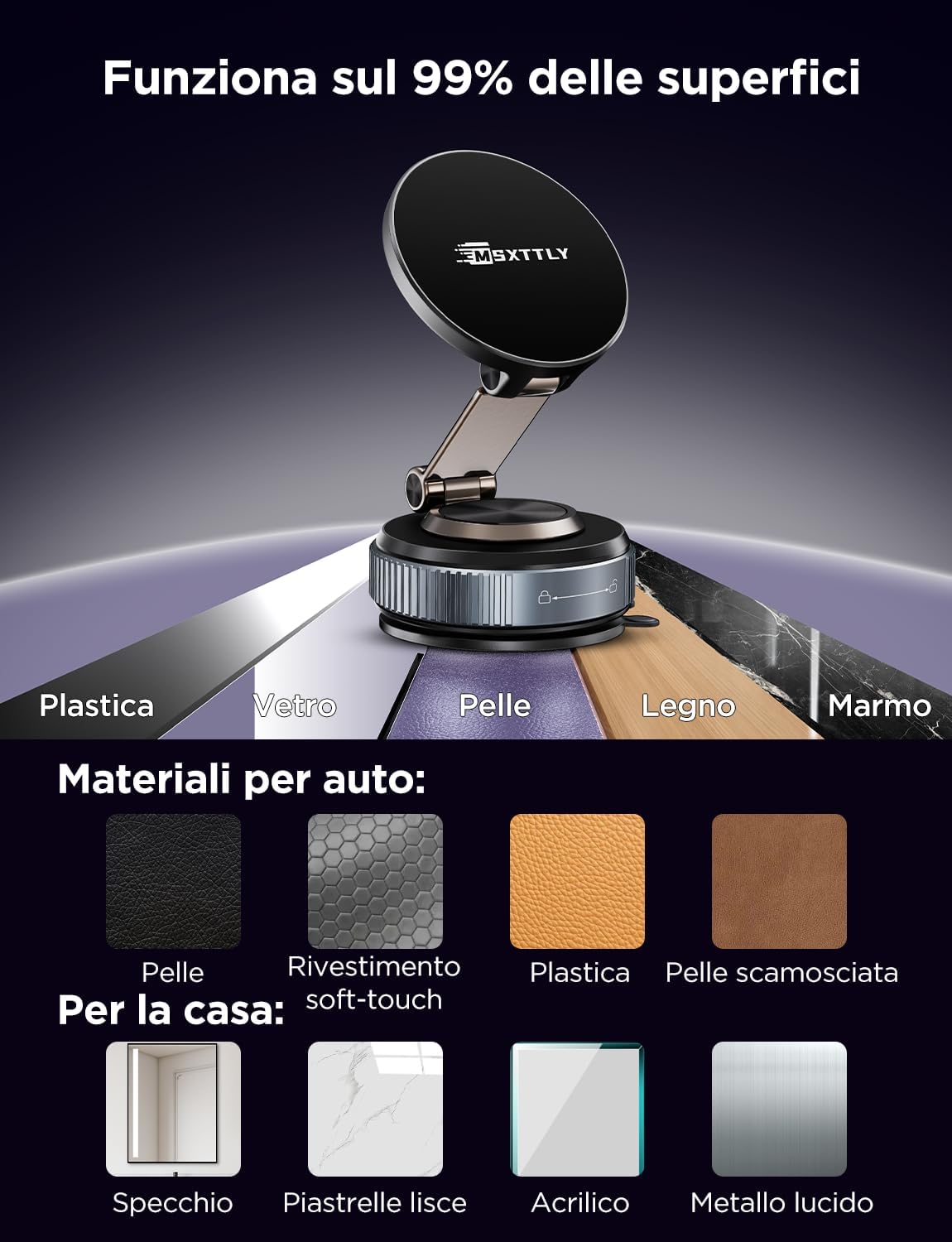 Thumbnail 5 de MSXTTLY Vmag‑S2 Supporto auto magnetico 360° per iPhone 17–12 Pro Max