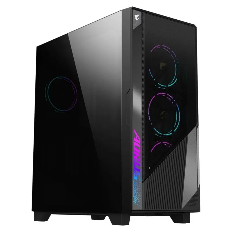 Detalle de Gigabyte AORUS C500 Glass: carcasa con panel de vidrio templado y flujo de aire optimizado