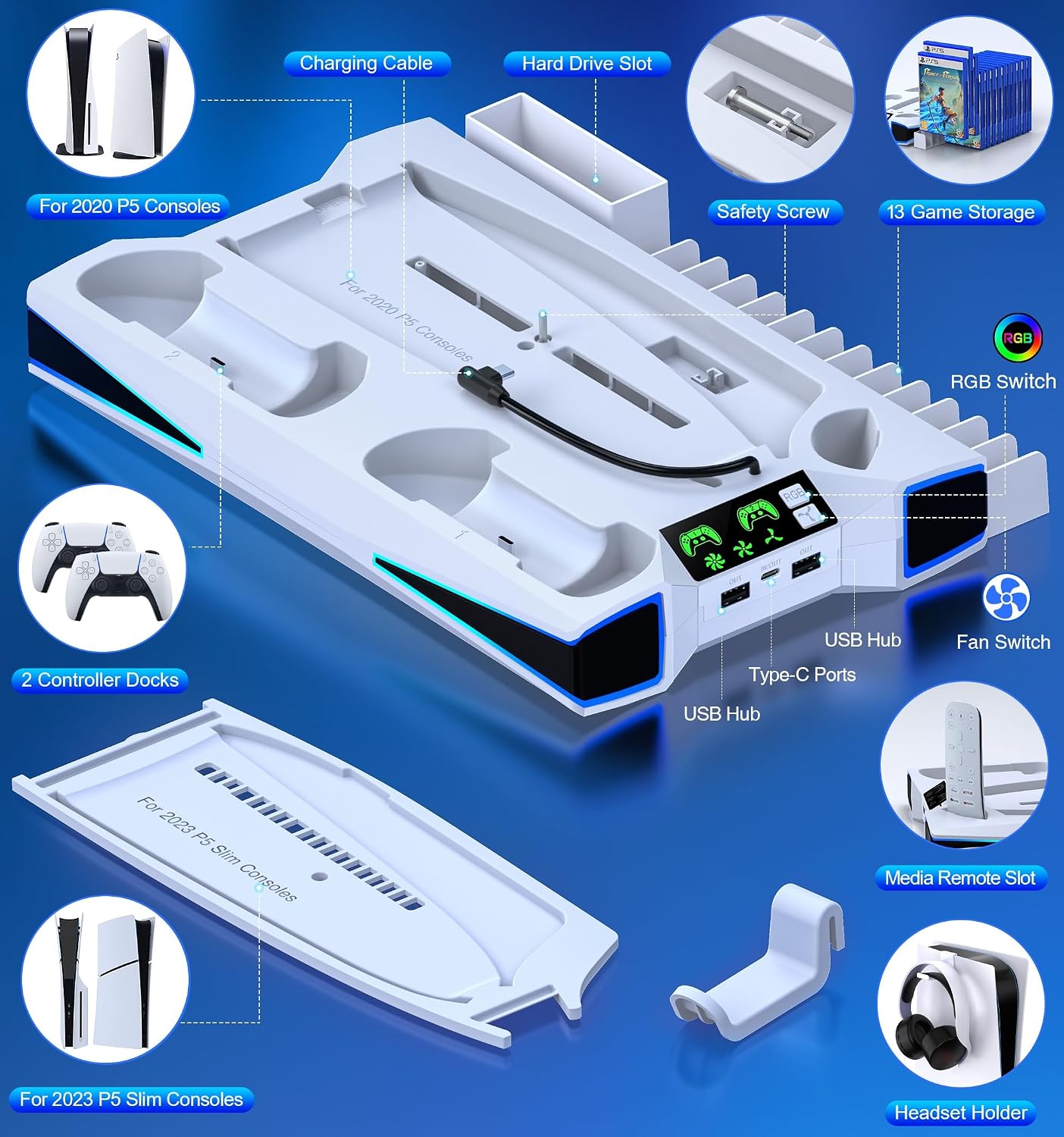 Detalle 2 de Vertical PS5 Stand and Cooler Station with Dual Controller Charging